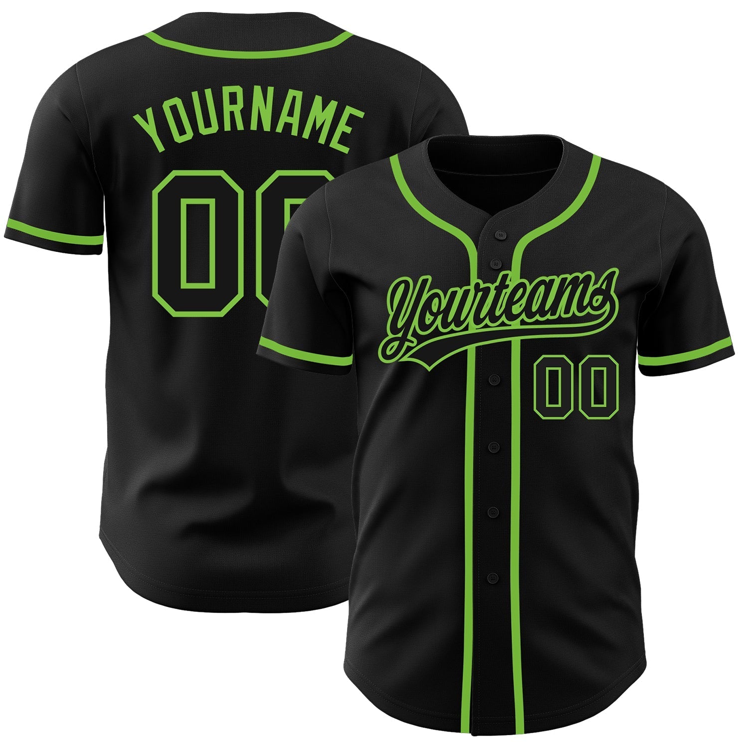 Custom Black Black-Neon Green Authentic Baseball Jersey baseball jersey product view 1