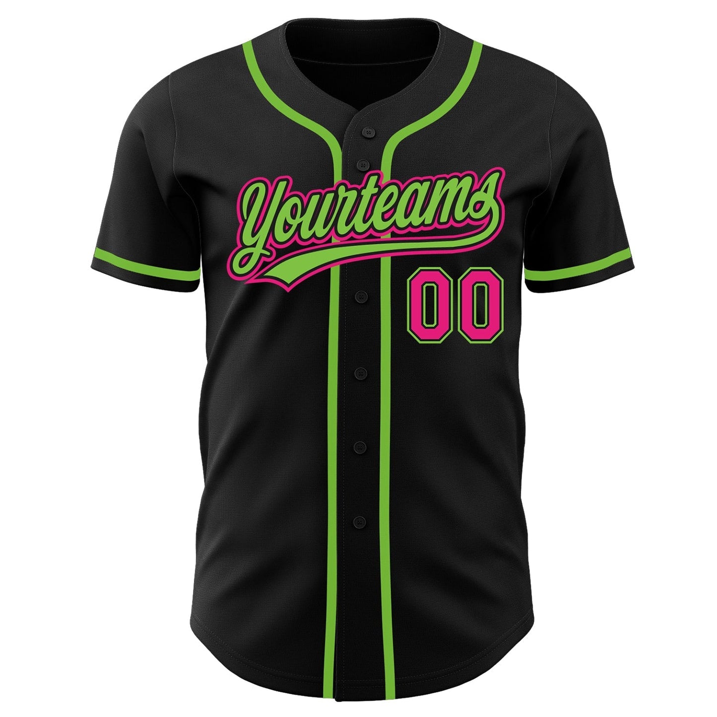 Custom Black Hot Pink-Neon Green Authentic Baseball Jersey baseball jersey product view 3