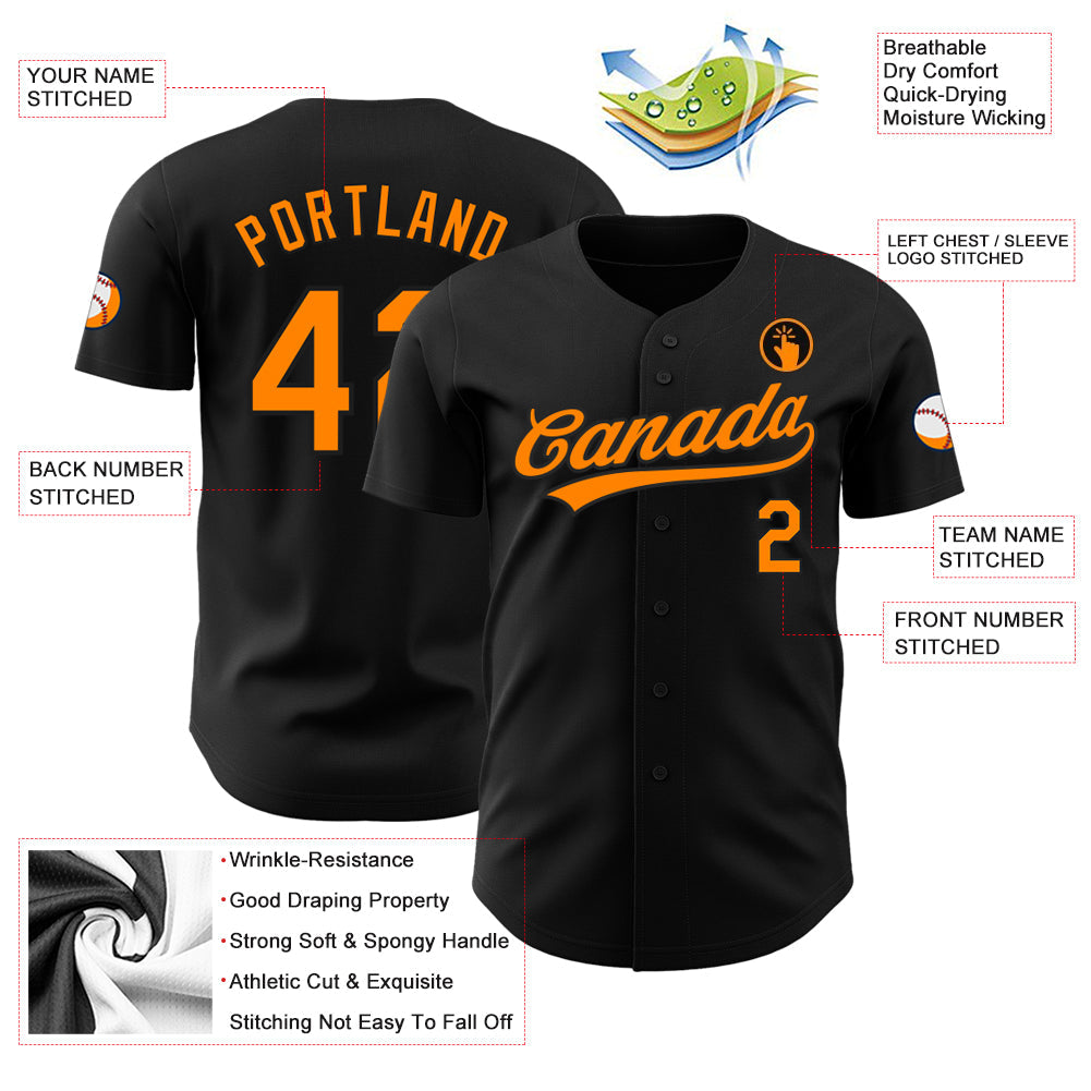 Custom Black Bay Orange Authentic Baseball Jersey baseball jersey product view 3
