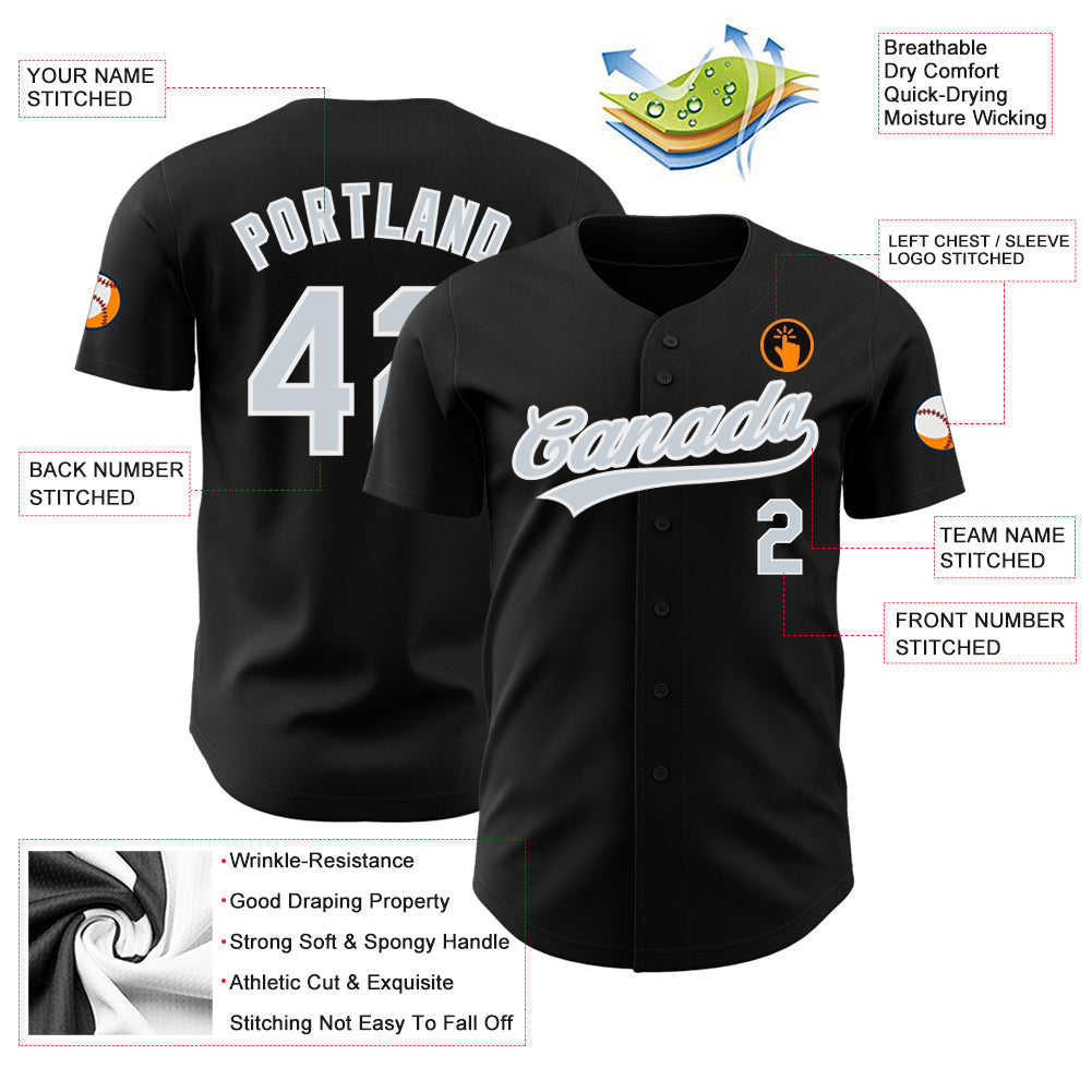 Custom Black Silver-White Authentic Baseball Jersey baseball jersey product view 3