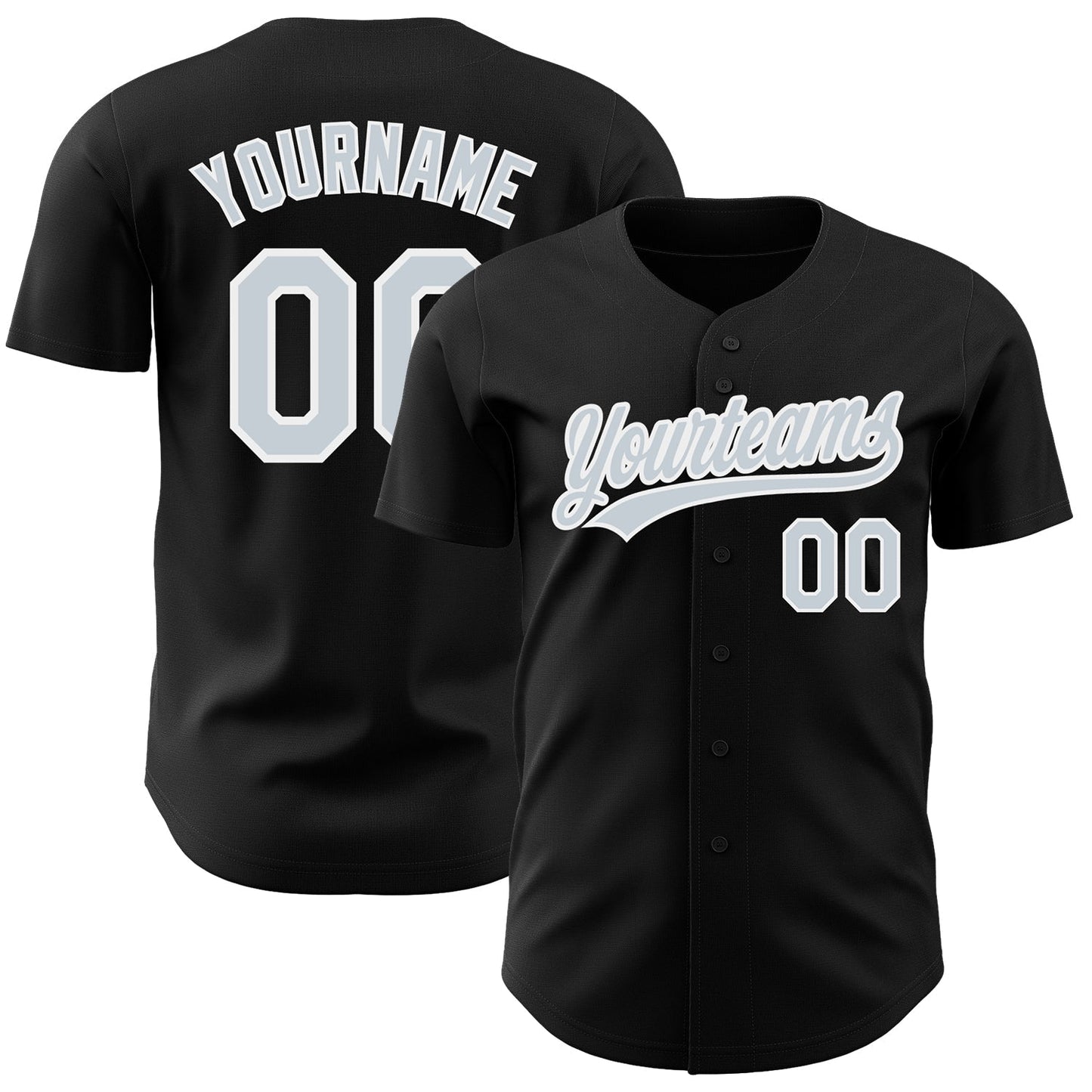 Custom Black Silver-White Authentic Baseball Jersey baseball jersey product view 1