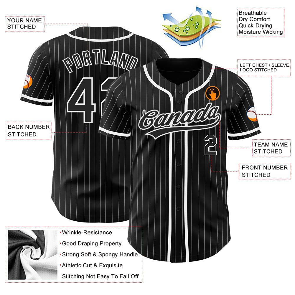 Custom Black White Pinstripe Black Authentic Baseball Jersey baseball jersey product view 3