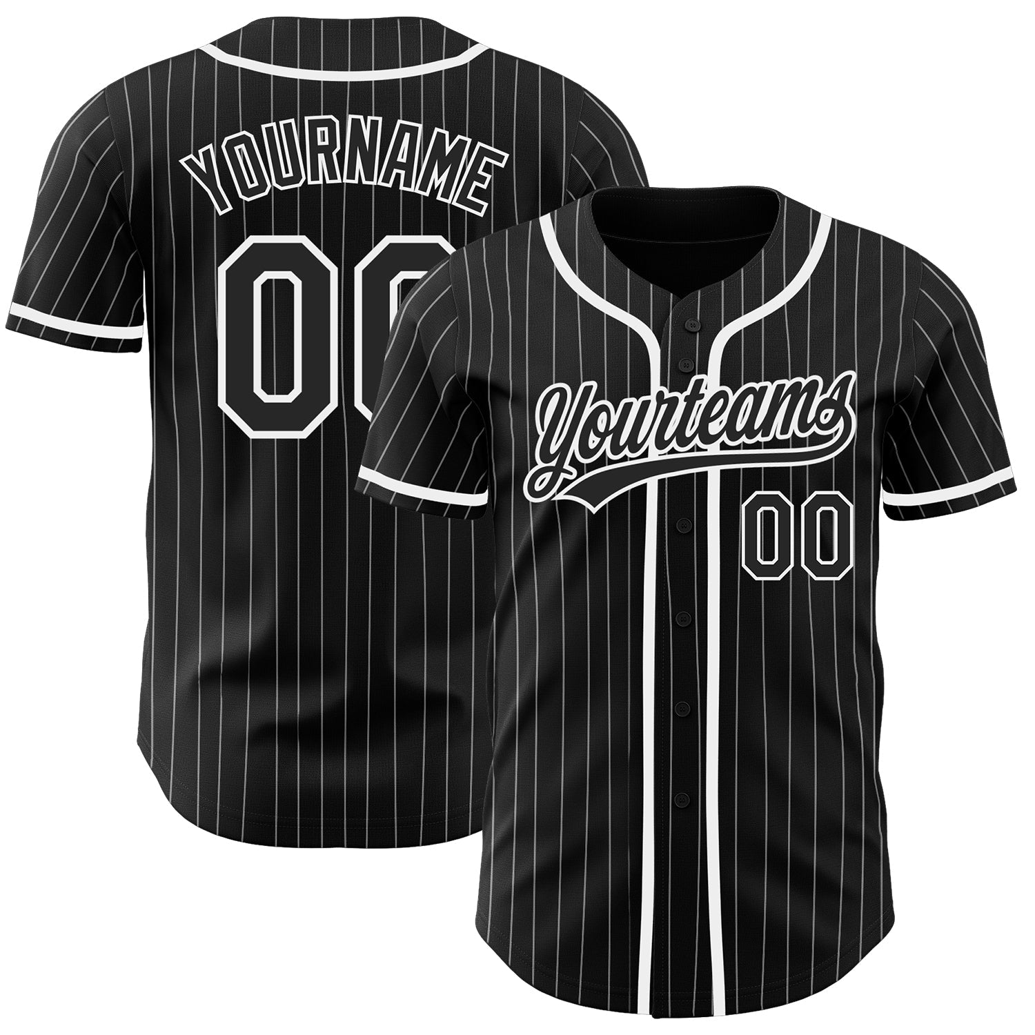 Custom Black White Pinstripe Black Authentic Baseball Jersey baseball jersey product view 1