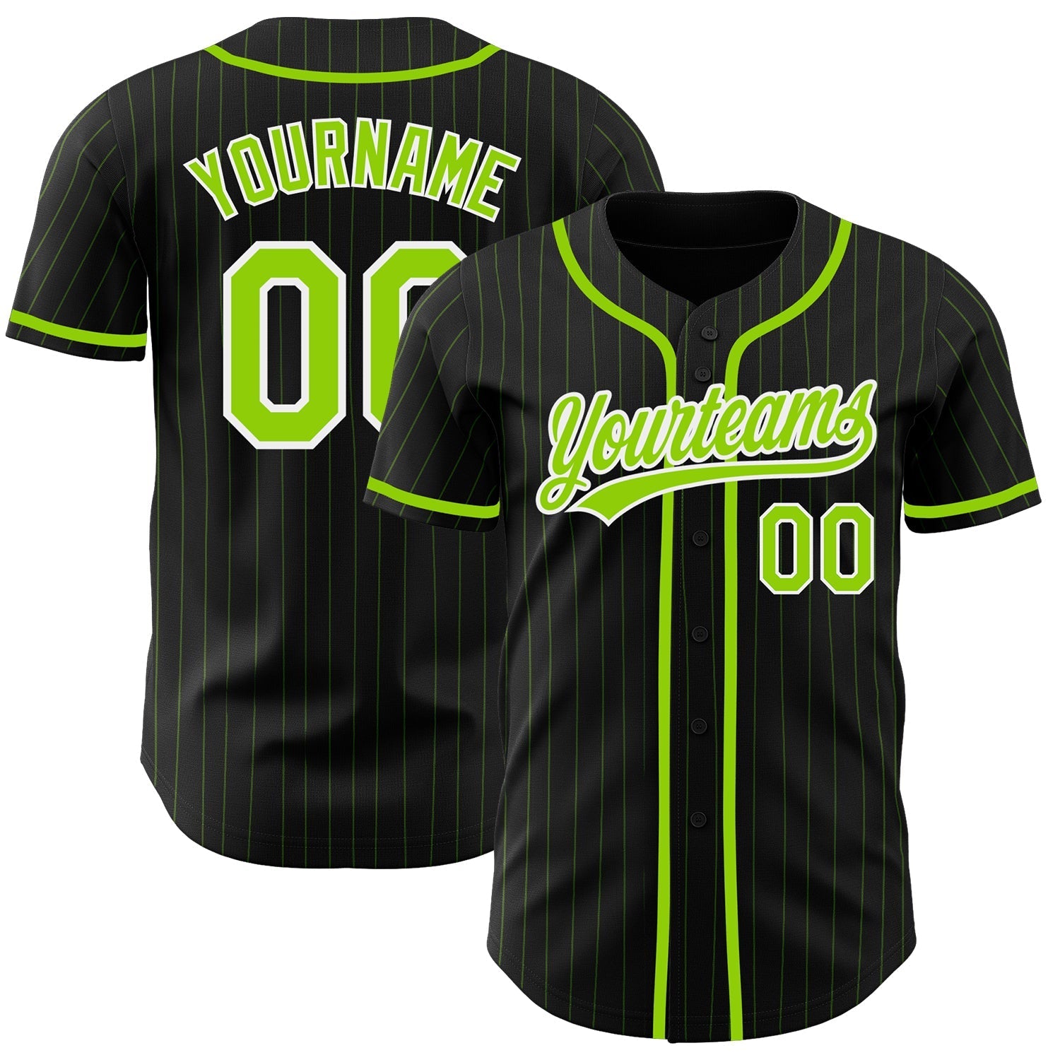 Custom Black Neon Green Pinstripe Neon Green Authentic Baseball Jersey baseball jersey product view 1