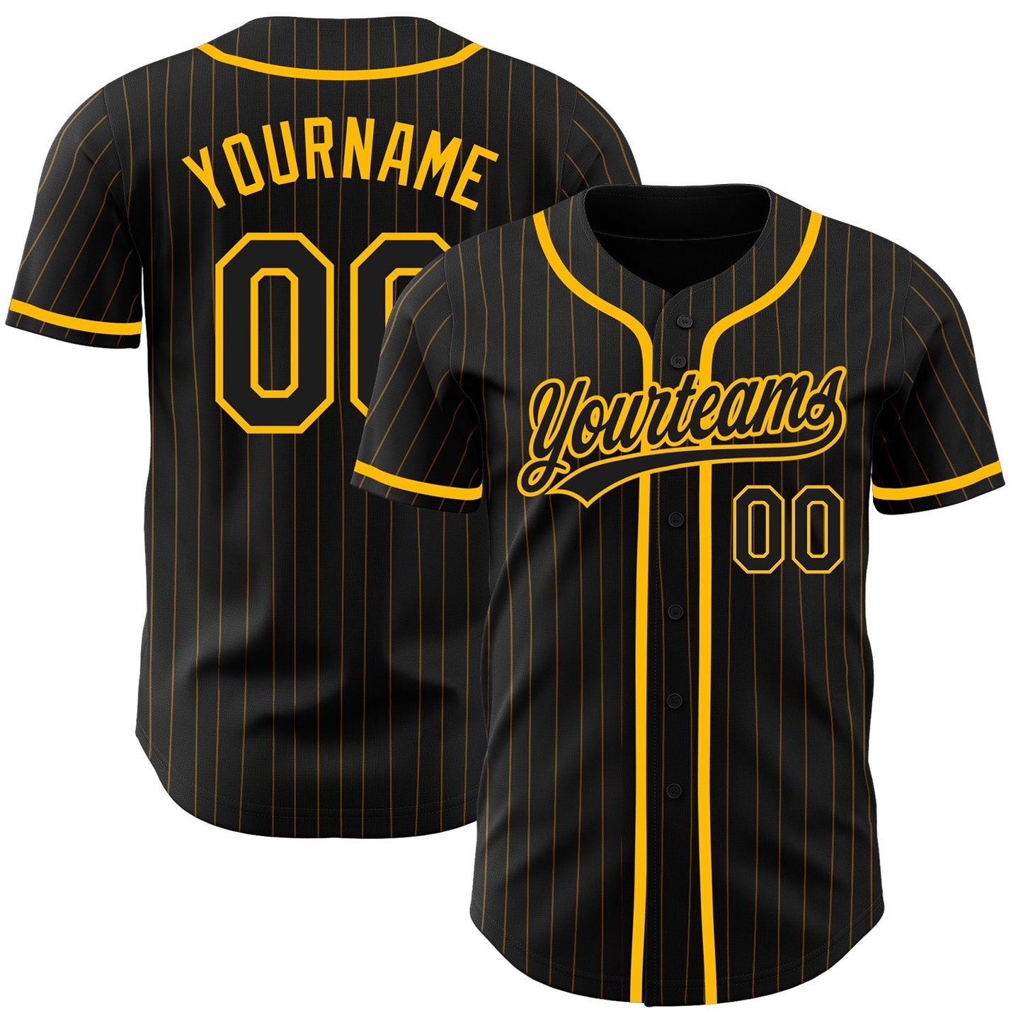 Custom Black Gold Pinstripe Black Authentic Baseball Jersey baseball jersey product view 1