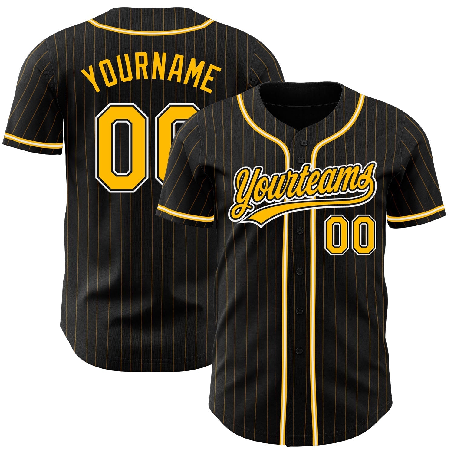 Custom Black Gold Pinstripe Gold-White Authentic Baseball Jersey baseball jersey product view 1