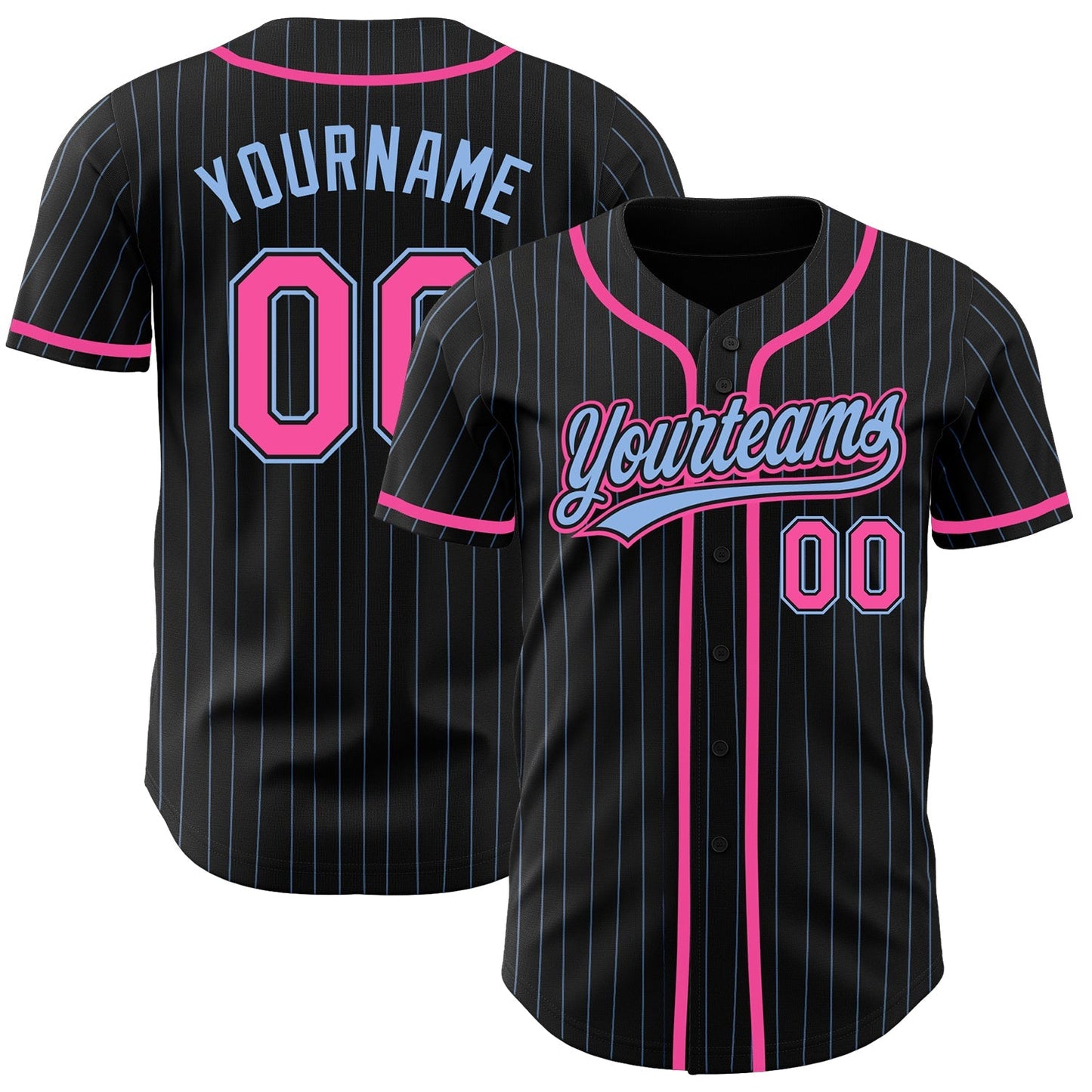 Custom Black Light Blue Pinstripe Pink Authentic Baseball Jersey baseball jersey product view 1