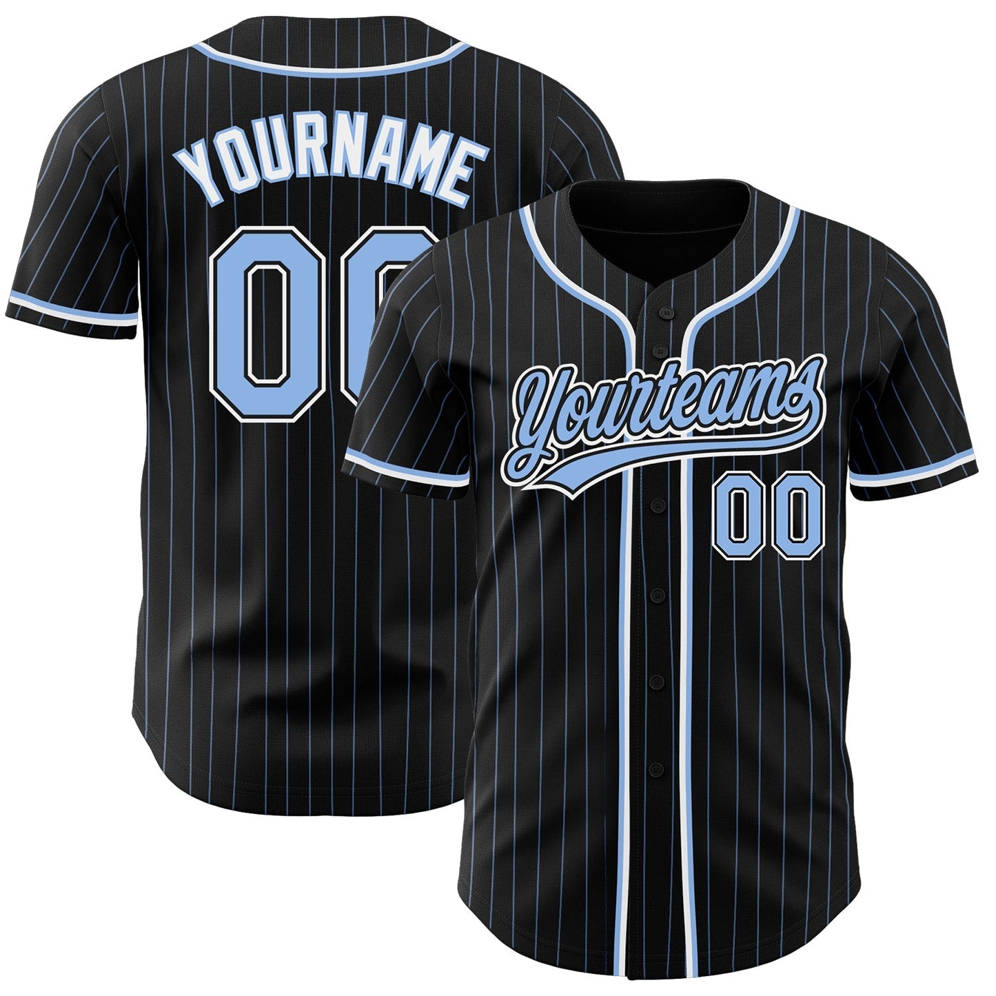 Custom Black Light Blue Pinstripe Light Blue-White Authentic Baseball Jersey baseball jersey product view 1