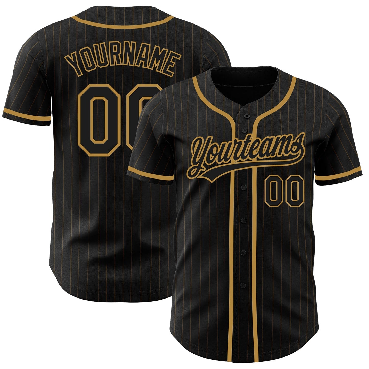 Custom Black Old Gold Pinstripe Black-Old Gold Authentic Baseball Jersey baseball jersey product view 1