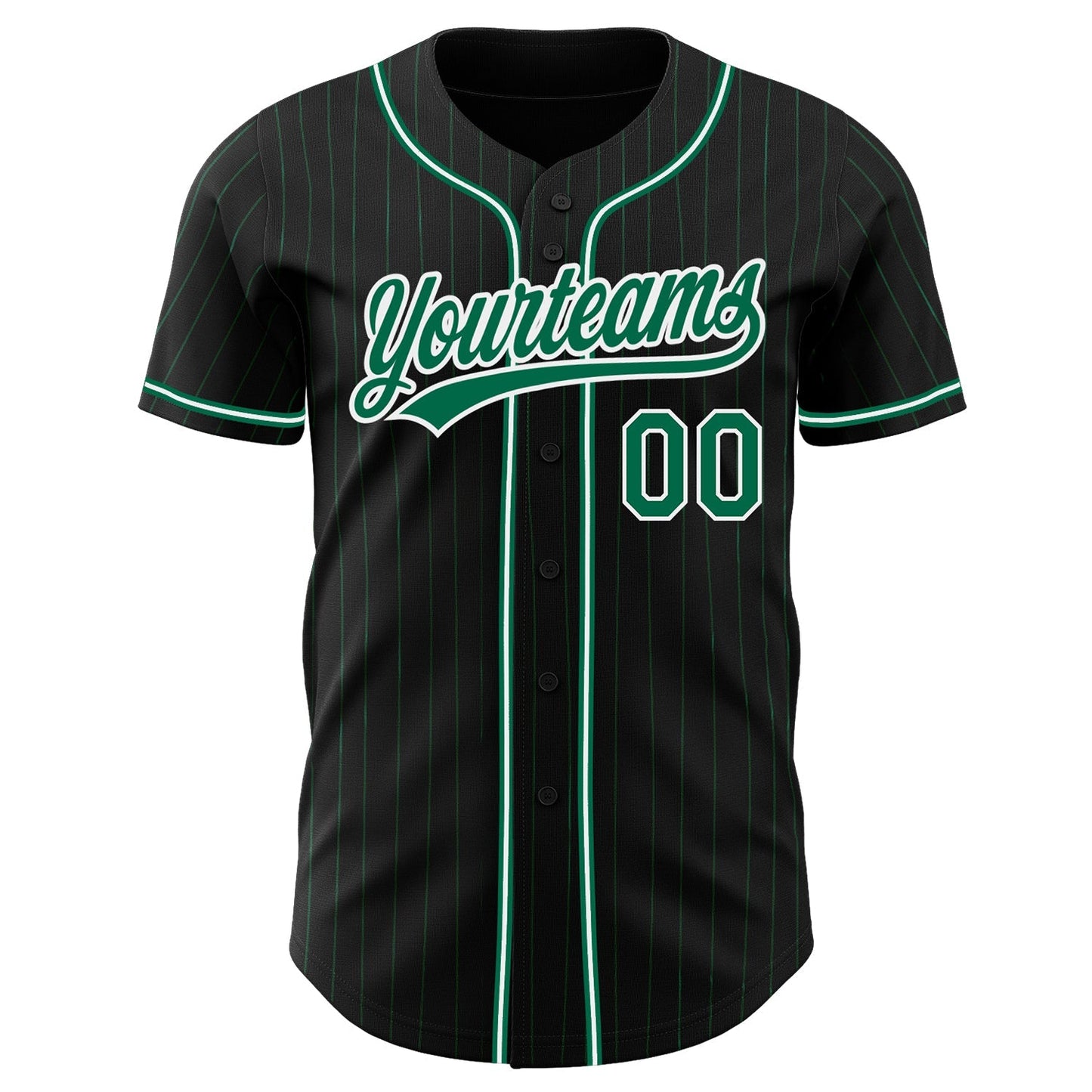 Custom Black Kelly Green Pinstripe Kelly Green-White Authentic Baseball Jersey baseball jersey product view 2
