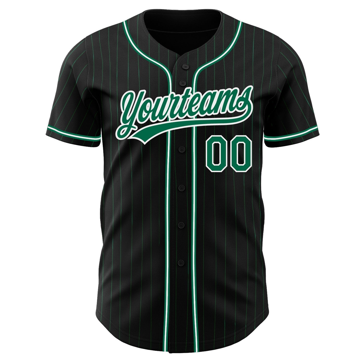 Custom Black Kelly Green Pinstripe Kelly Green-White Authentic Baseball Jersey baseball jersey product view 2