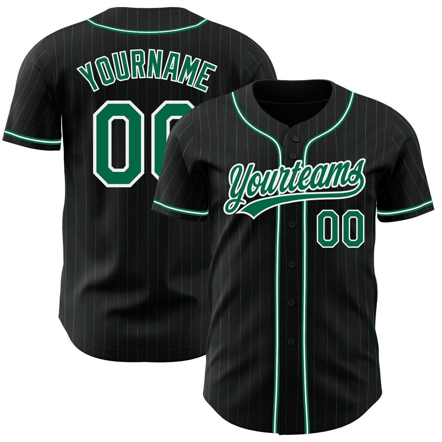 Custom Black Kelly Green Pinstripe Kelly Green-White Authentic Baseball Jersey baseball jersey product view 1