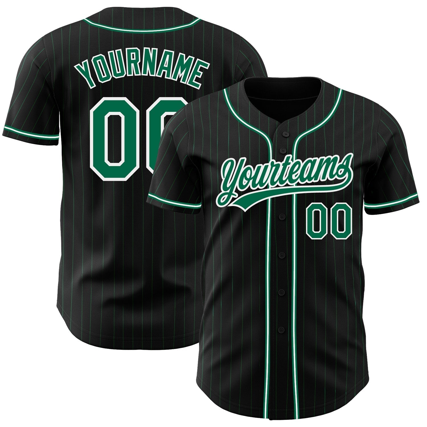 Custom Black Kelly Green Pinstripe Kelly Green-White Authentic Baseball Jersey baseball jersey product view 1