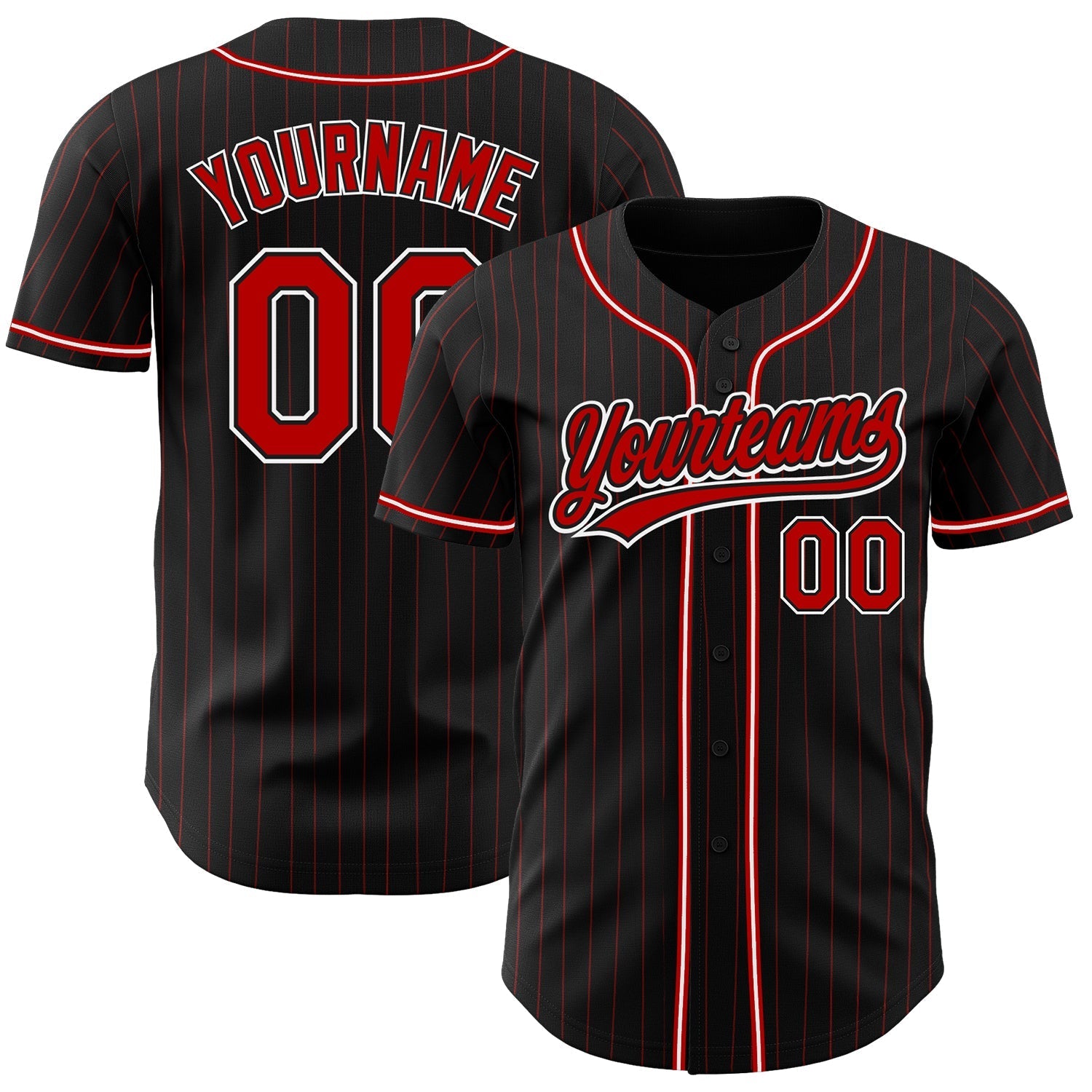 Custom Black Red Pinstripe Red-White Authentic Baseball Jersey baseball jersey product view 1