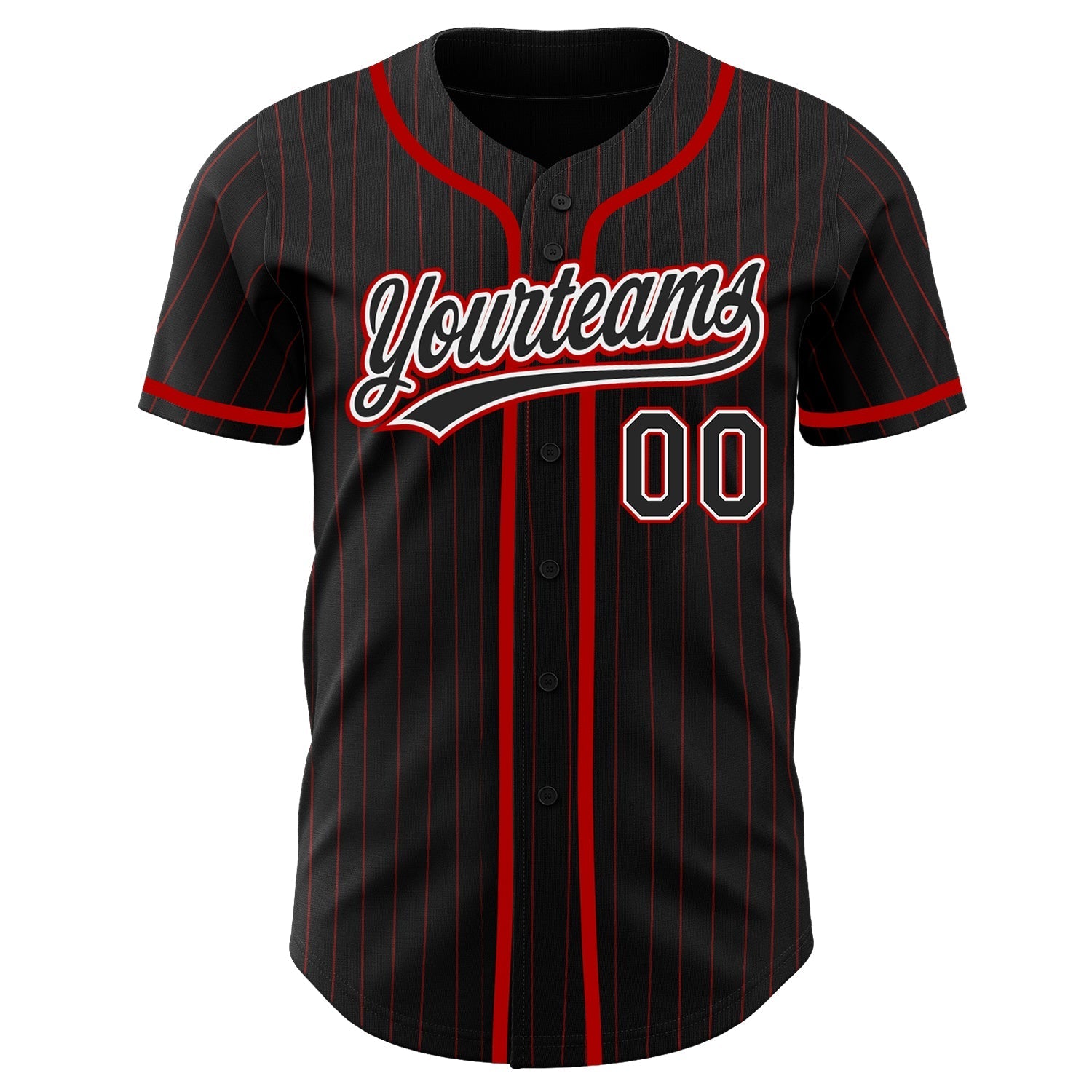 Custom Black Red Pinstripe Black Authentic Baseball Jersey baseball jersey product view 2