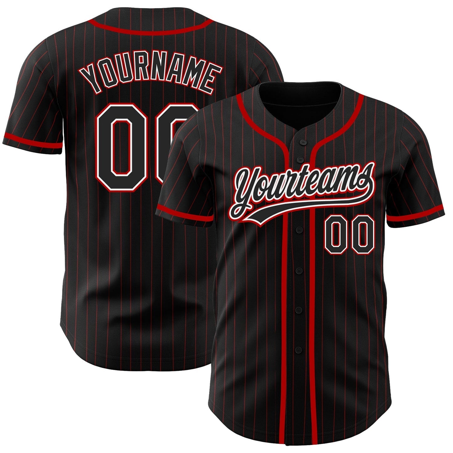 Custom Black Red Pinstripe Black Authentic Baseball Jersey baseball jersey product view 1