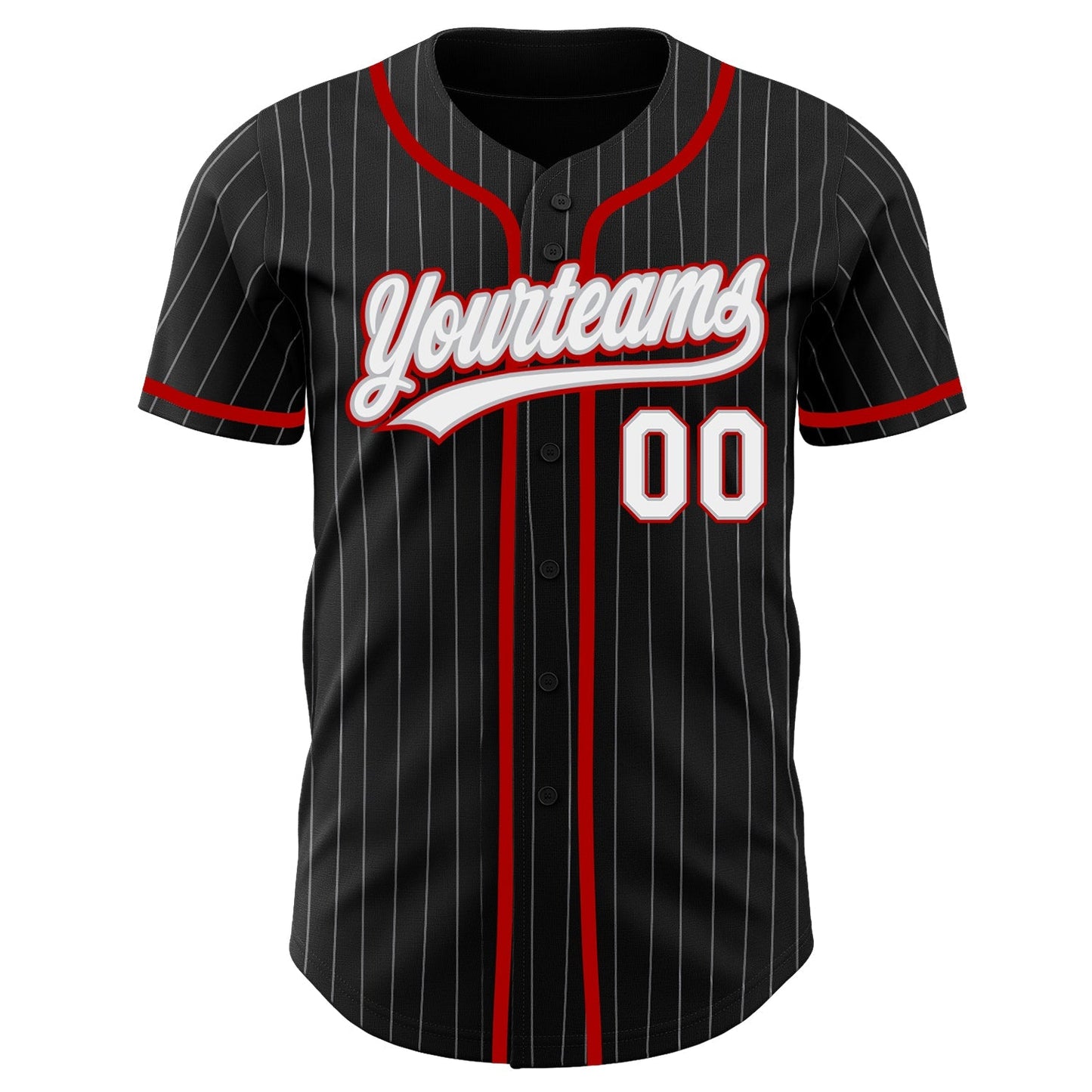 Custom Black Gray Pinstripe White-Red Authentic Baseball Jersey baseball jersey product view 2