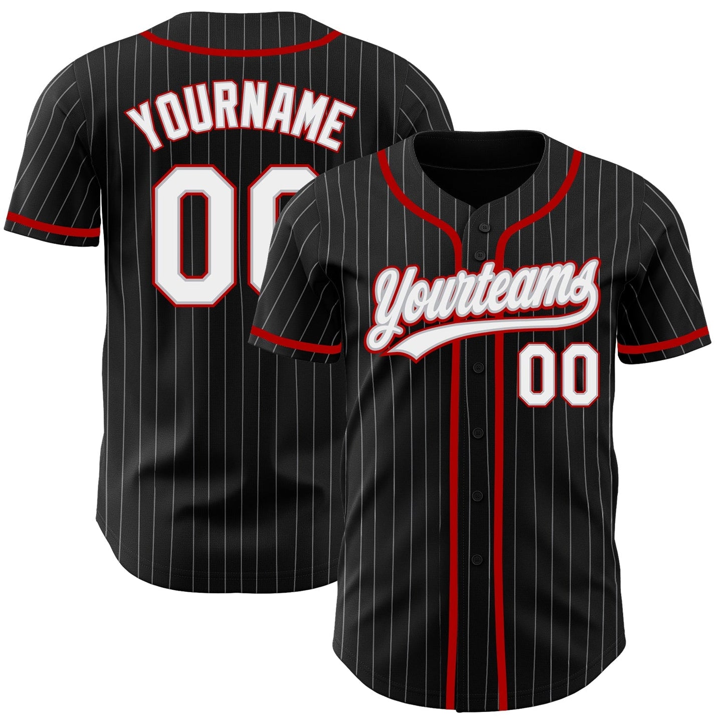 Custom Black Gray Pinstripe White-Red Authentic Baseball Jersey baseball jersey product view 1