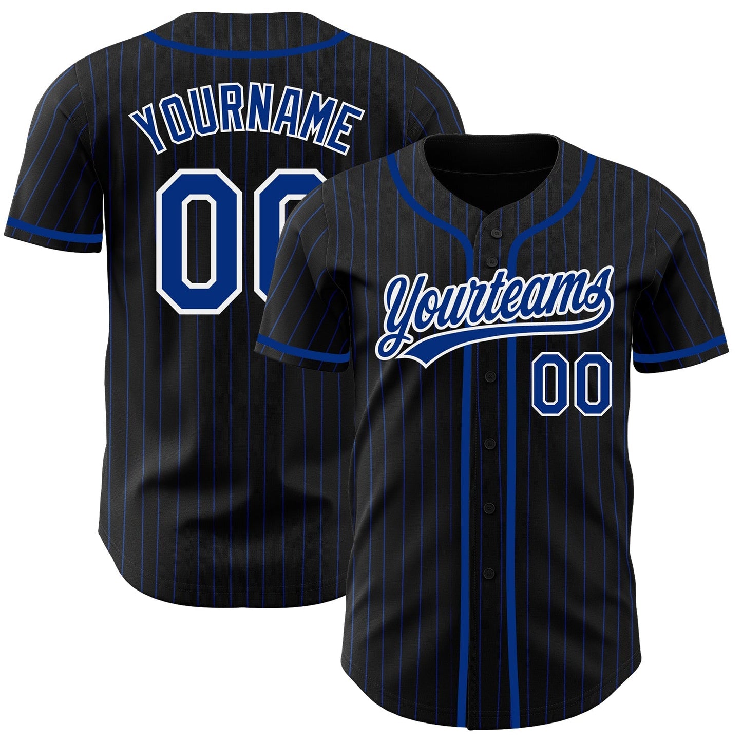 Custom Black Royal Pinstripe Royal-White Authentic Baseball Jersey baseball jersey product view 1