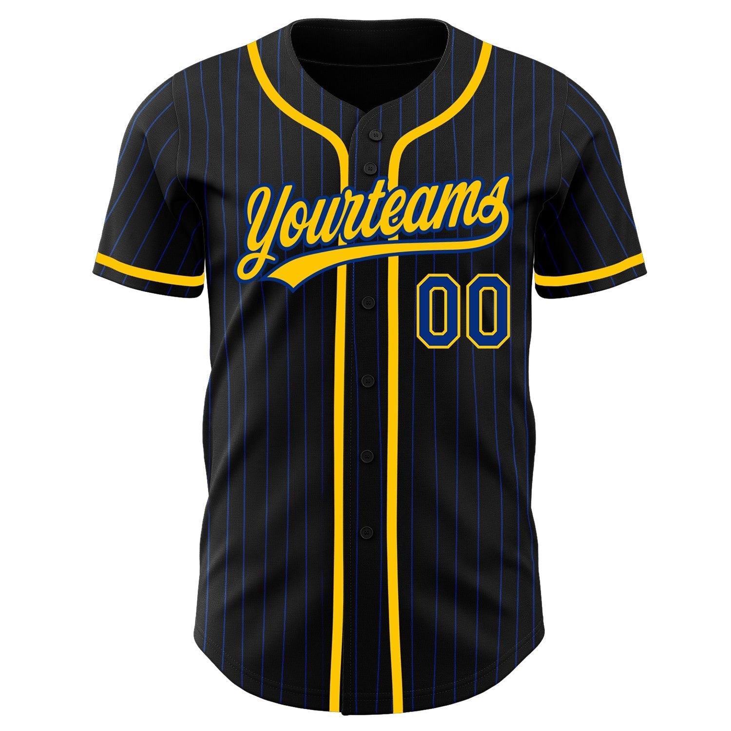 Custom Black Royal Pinstripe Royal-Yellow Authentic Baseball Jersey baseball jersey product view 2