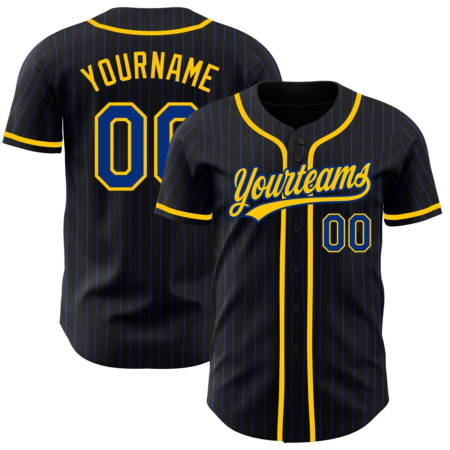 Custom Black Royal Pinstripe Royal-Yellow Authentic Baseball Jersey baseball jersey product view 1