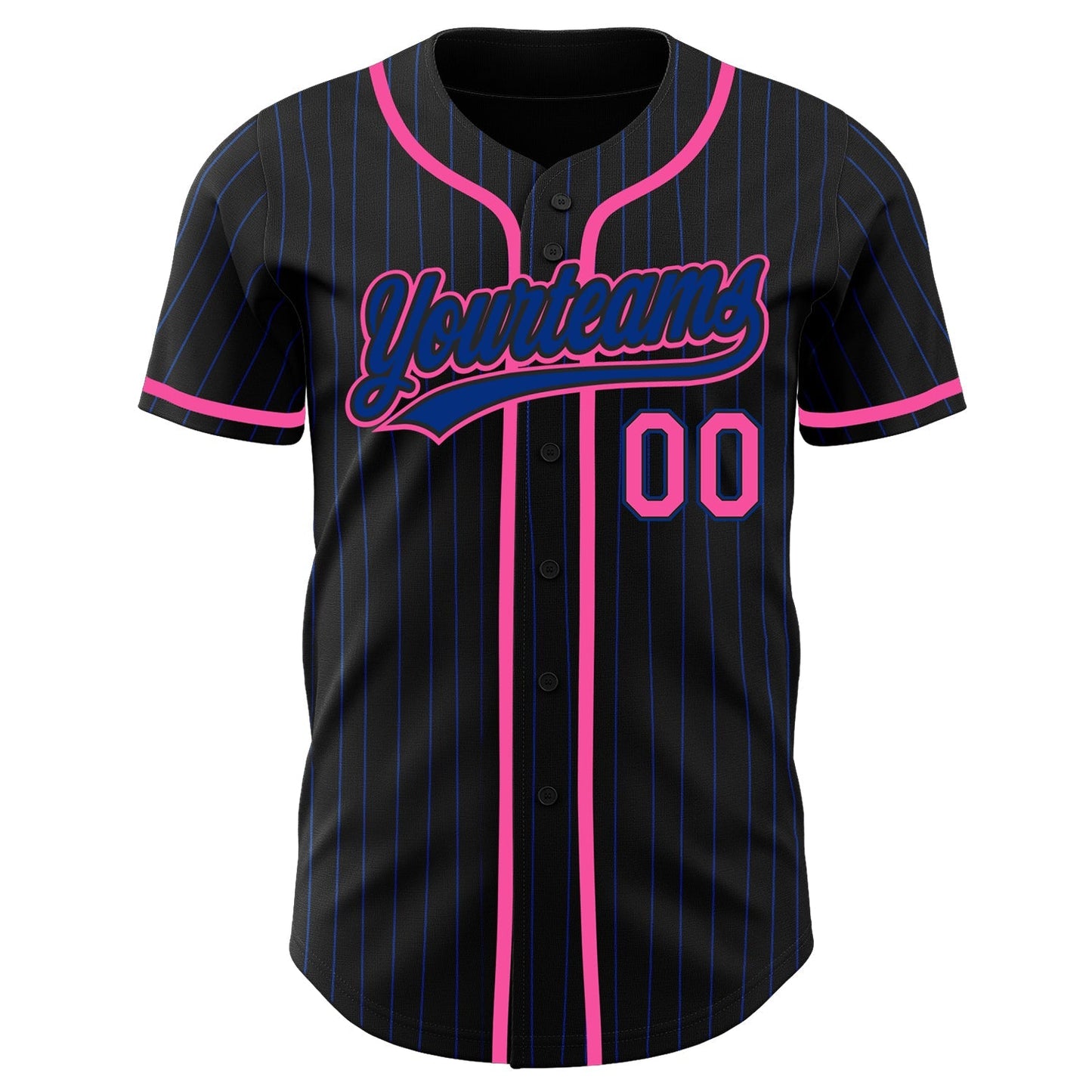 Custom Black Royal Pinstripe Pink Authentic Baseball Jersey baseball jersey product view 2