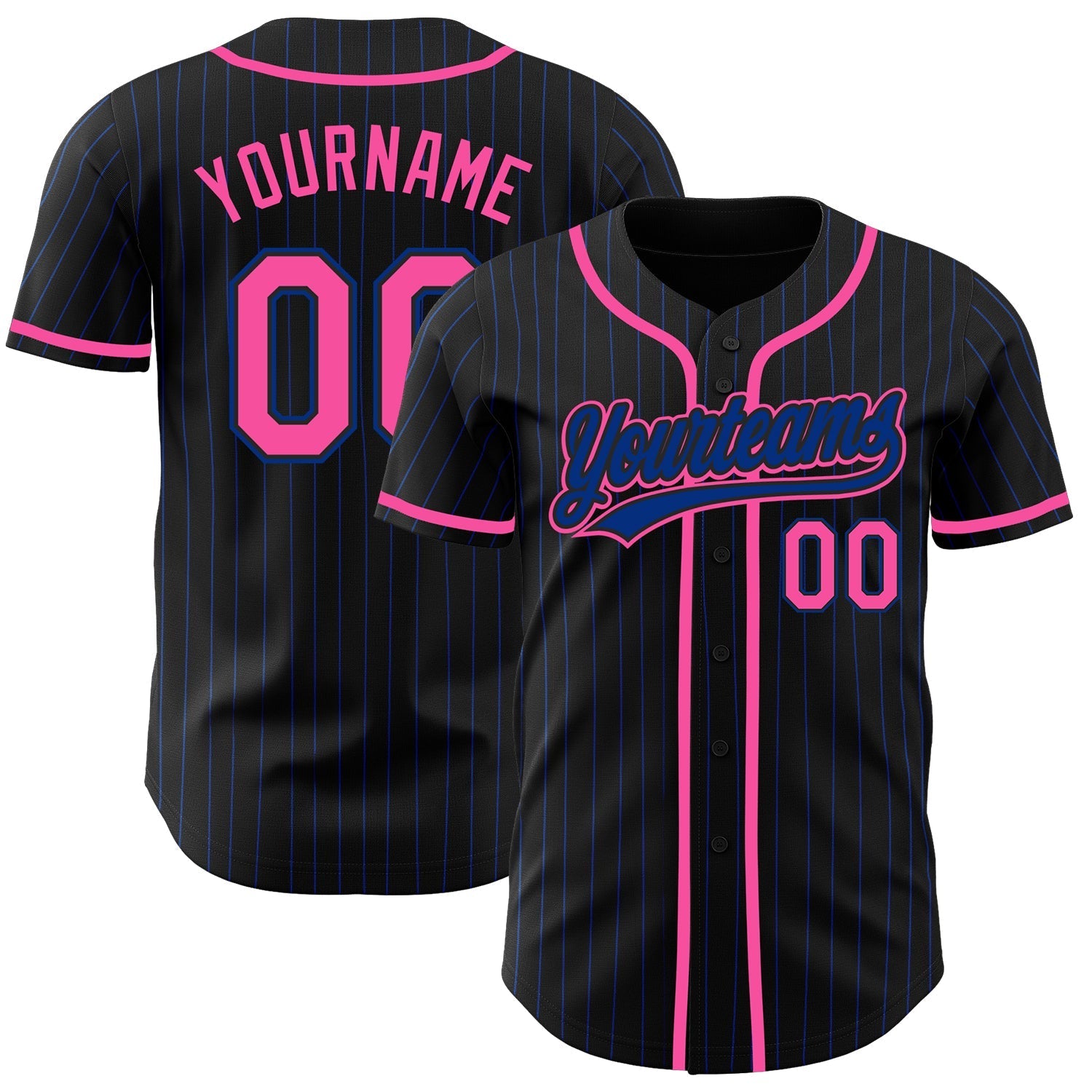 Custom Black Royal Pinstripe Pink Authentic Baseball Jersey baseball jersey product view 1