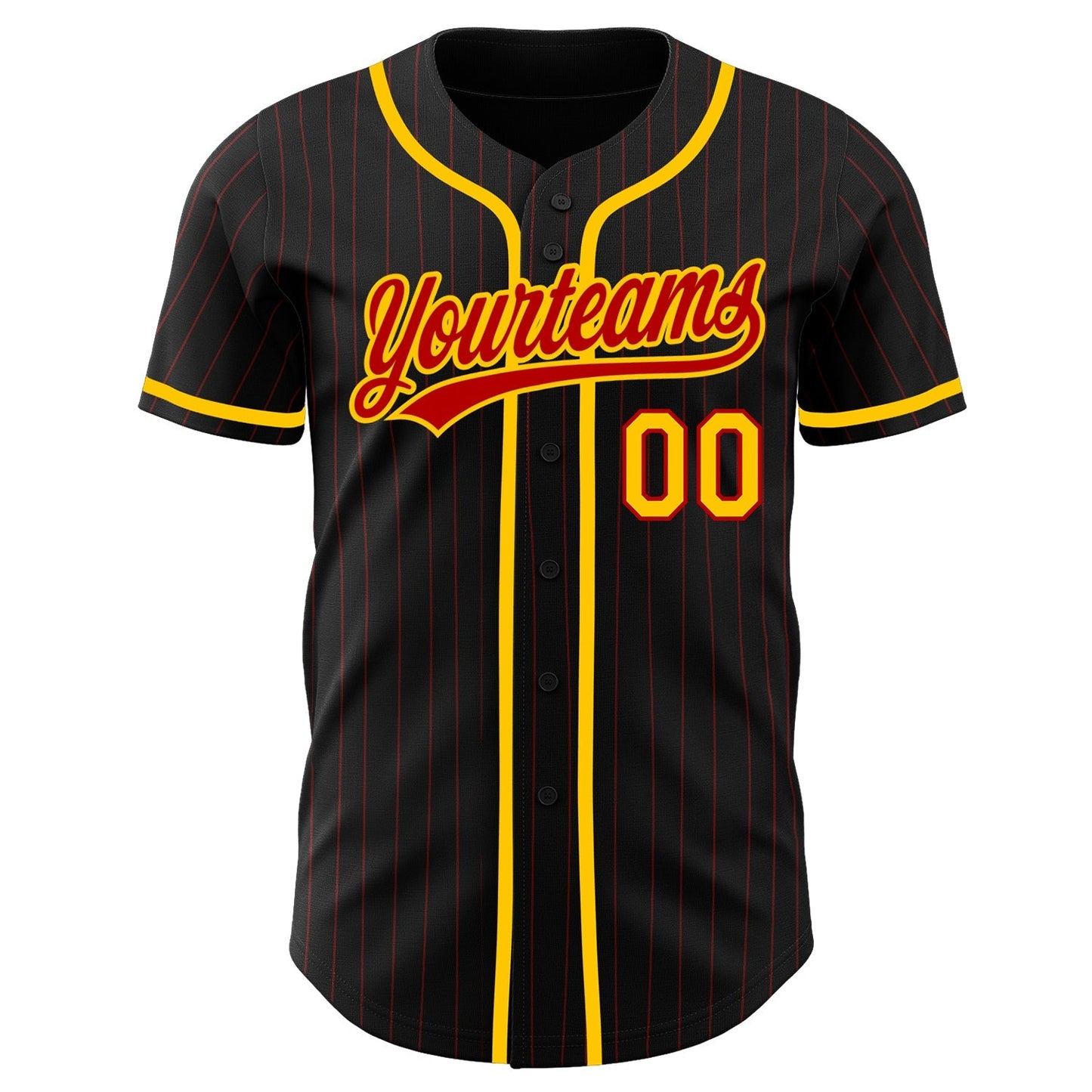 Custom Black Red Pinstripe Red-Yellow Authentic Baseball Jersey baseball jersey product view 2
