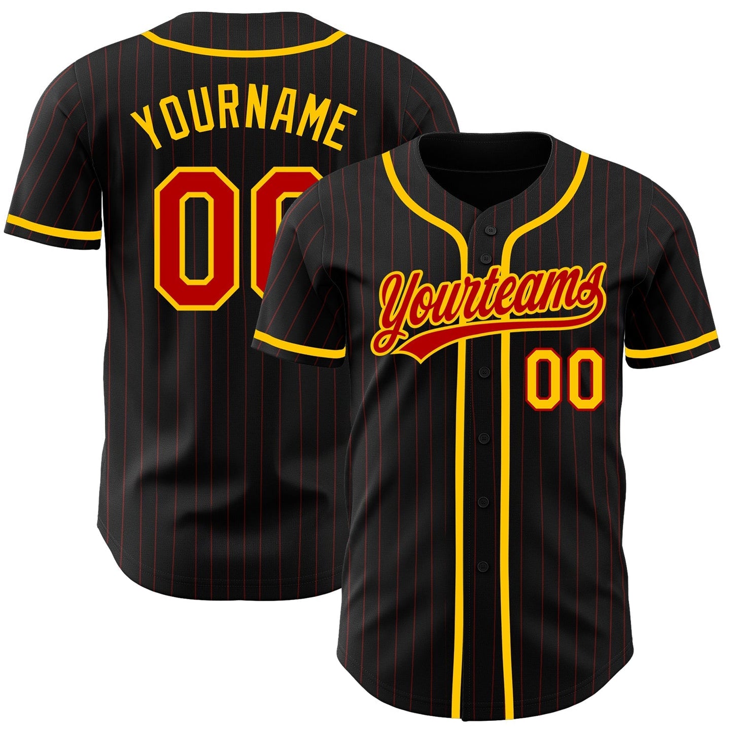 Custom Black Red Pinstripe Red-Yellow Authentic Baseball Jersey baseball jersey product view 1
