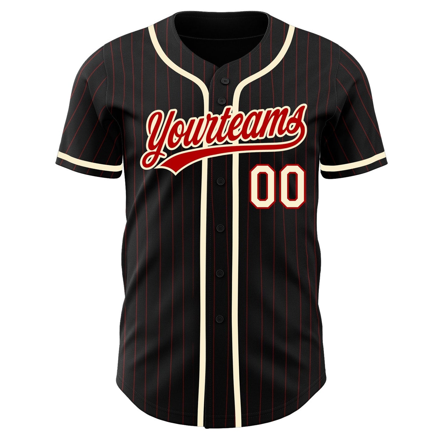 Custom Black Red Pinstripe Red-Cream Authentic Baseball Jersey baseball jersey product view 2