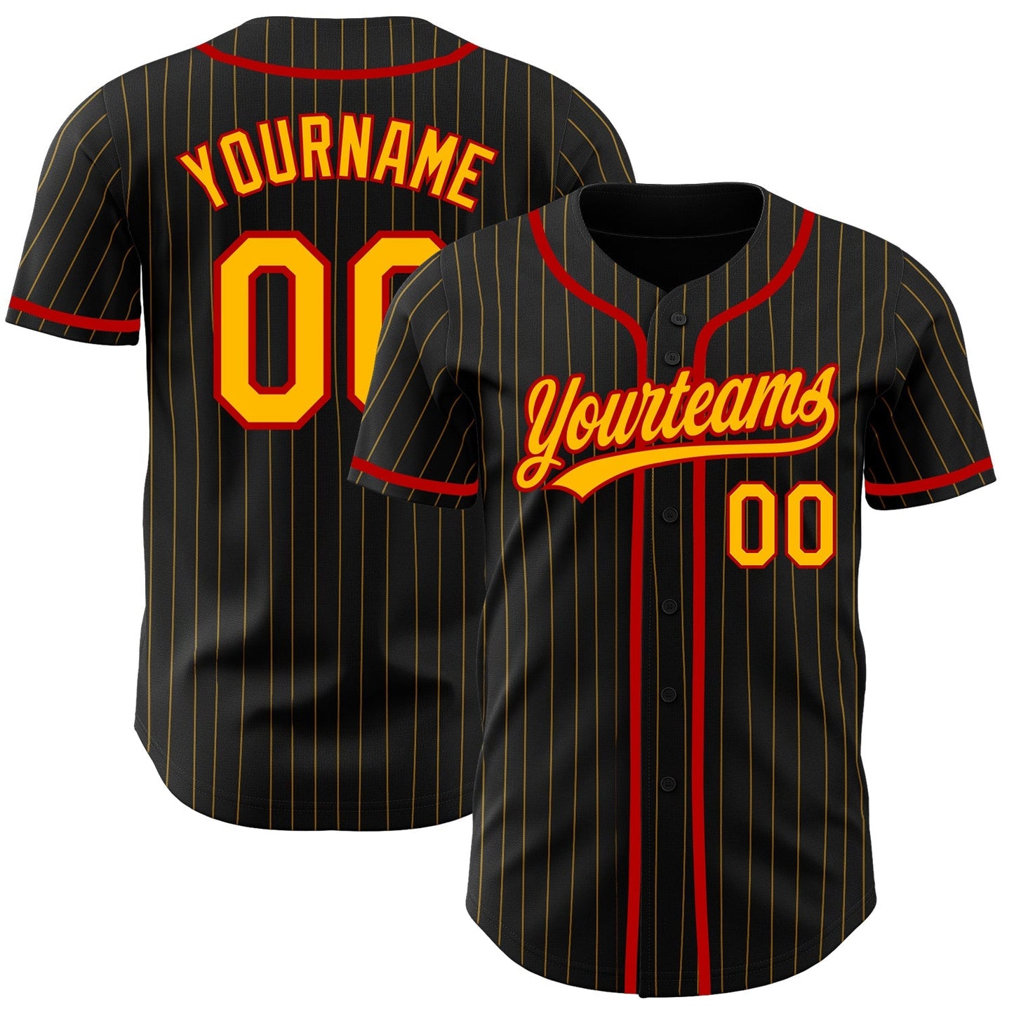 Custom Black Gold Pinstripe Gold-Red Authentic Baseball Jersey baseball jersey product view 1