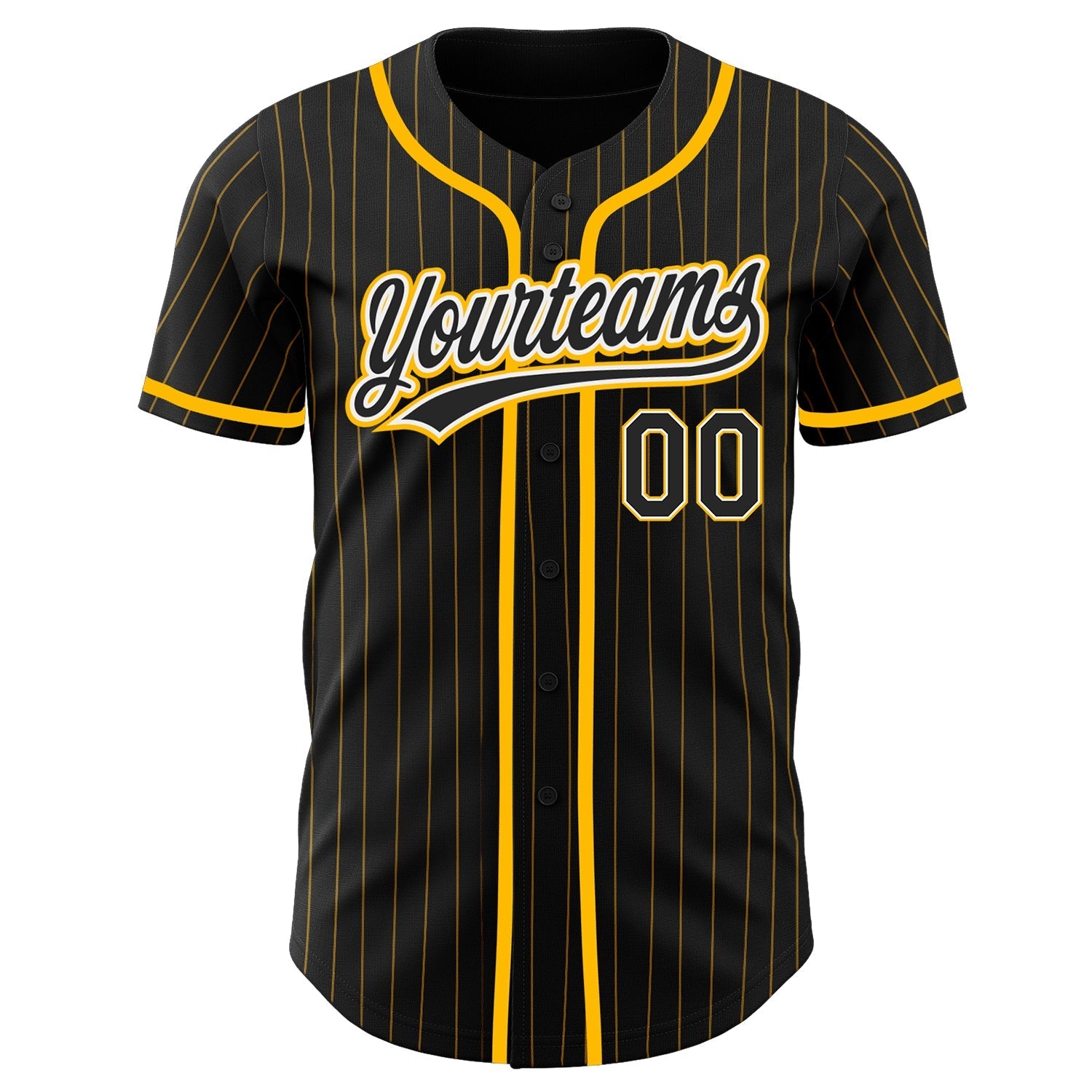 Custom Black Gold Pinstripe Black-White Authentic Baseball Jersey baseball jersey product view 2