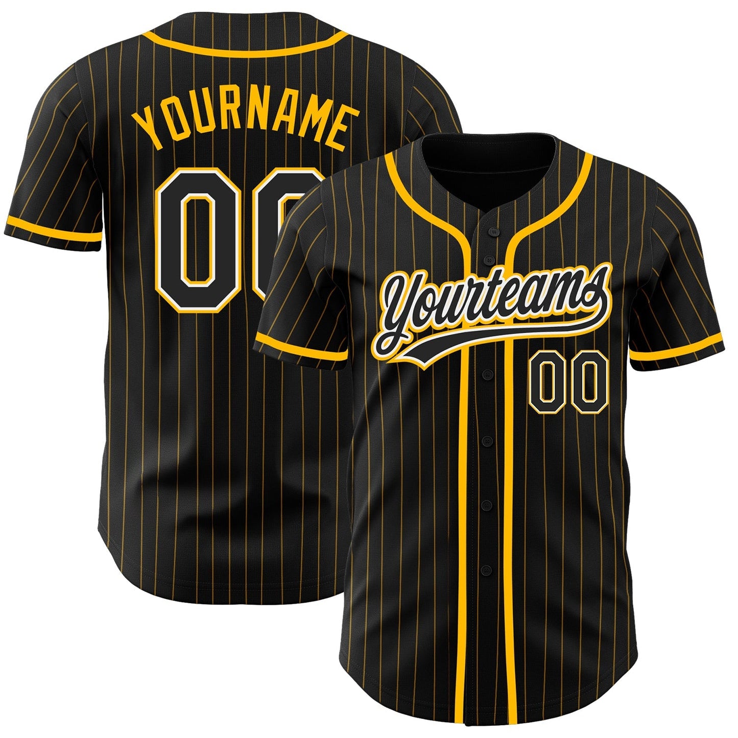 Custom Black Gold Pinstripe Black-White Authentic Baseball Jersey baseball jersey product view 1