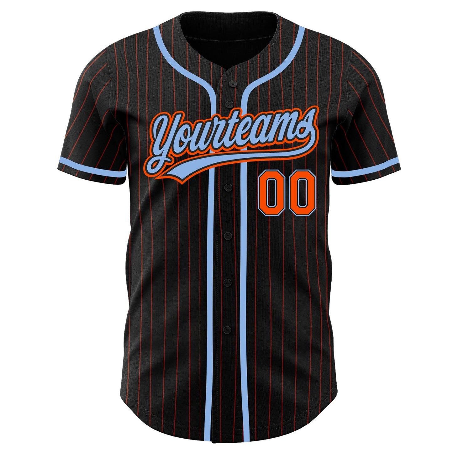 Custom Black Orange Pinstripe Light Blue Authentic Baseball Jersey baseball jersey product view 2