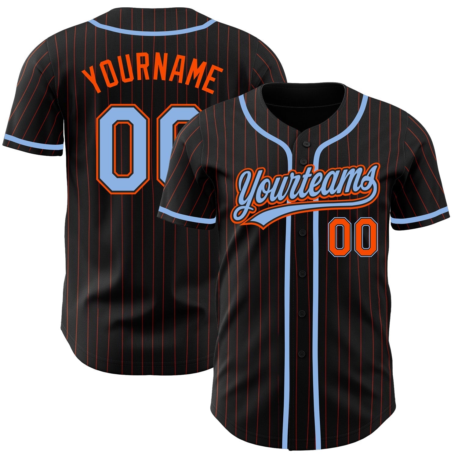 Custom Black Orange Pinstripe Light Blue Authentic Baseball Jersey baseball jersey product view 1