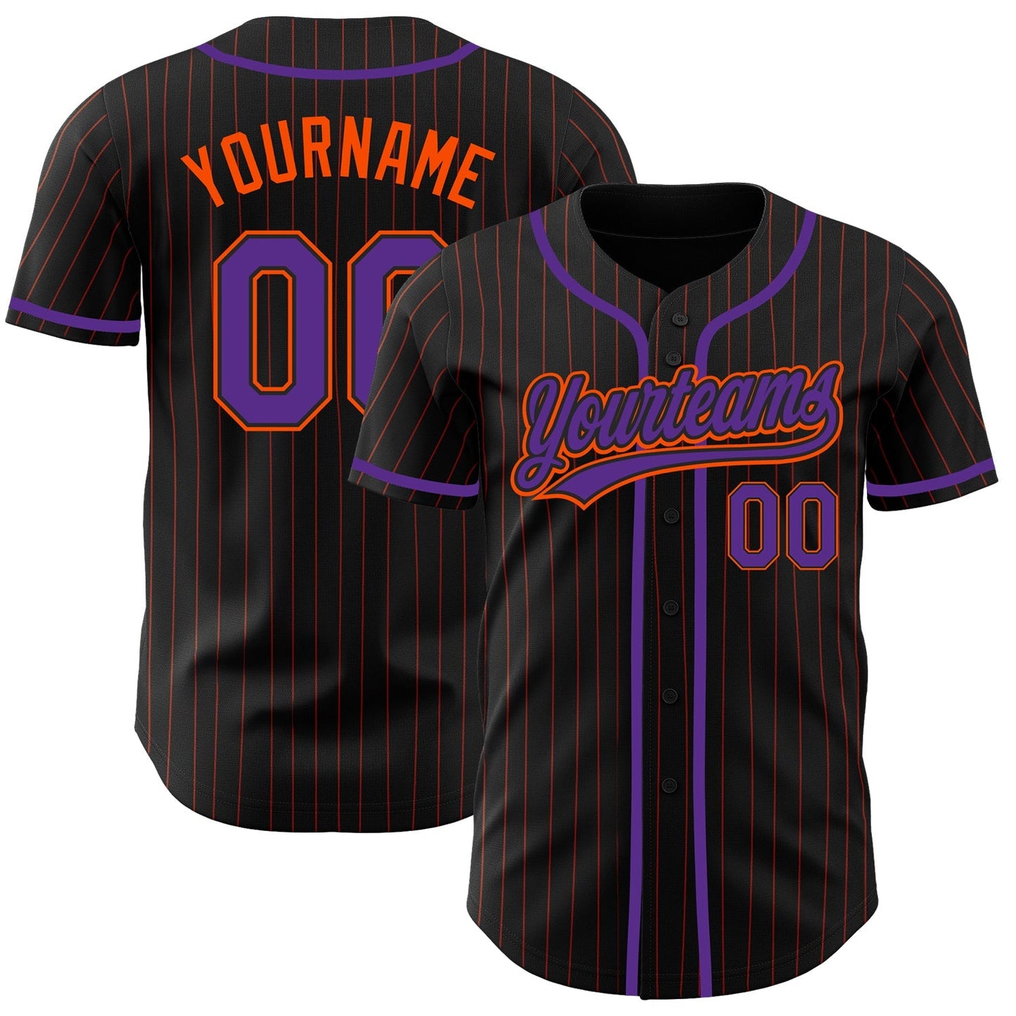 Custom Black Orange Pinstripe Purple Authentic Baseball Jersey baseball jersey product view 1
