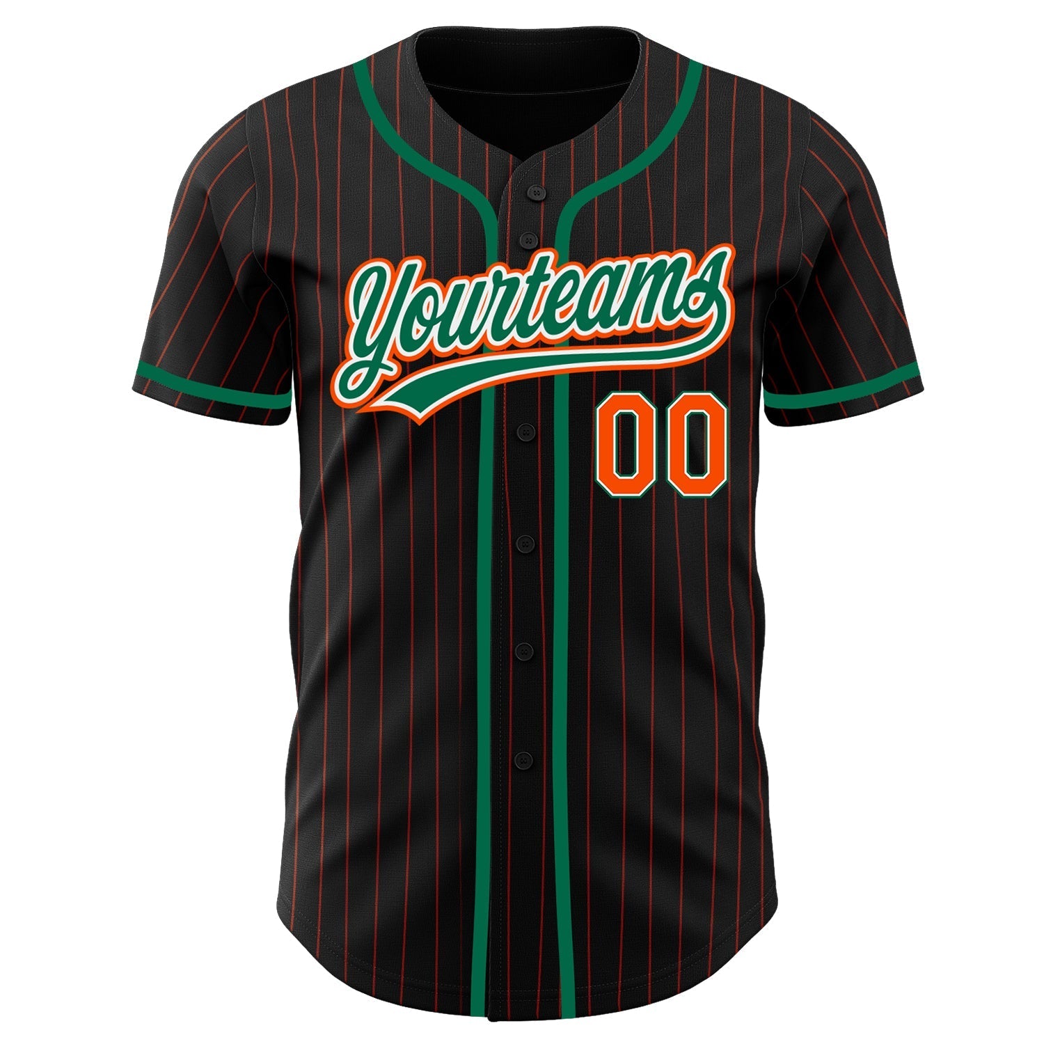 Custom Black Orange Pinstripe Kelly Green-White Authentic Baseball Jersey baseball jersey product view 2