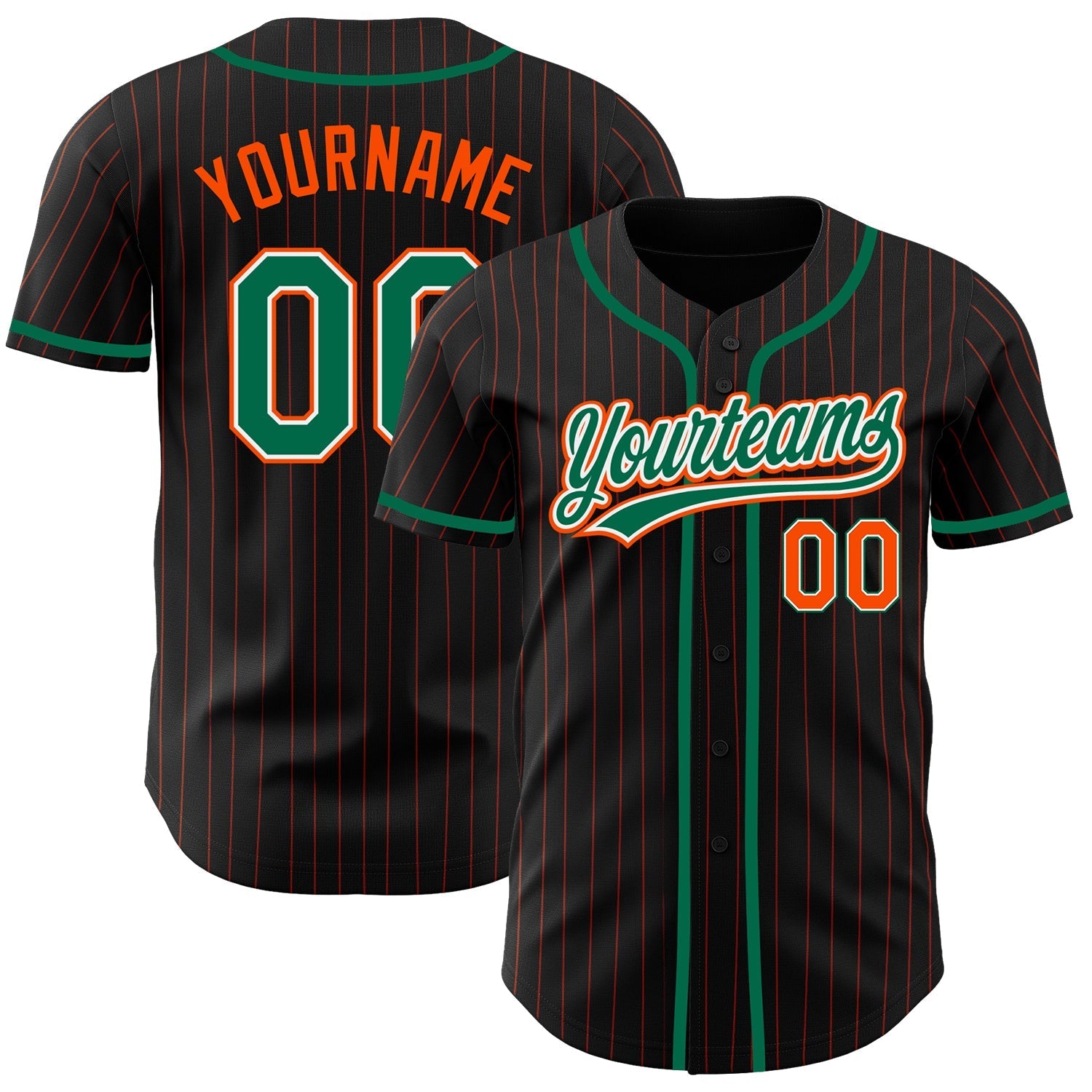 Custom Black Orange Pinstripe Kelly Green-White Authentic Baseball Jersey baseball jersey product view 1