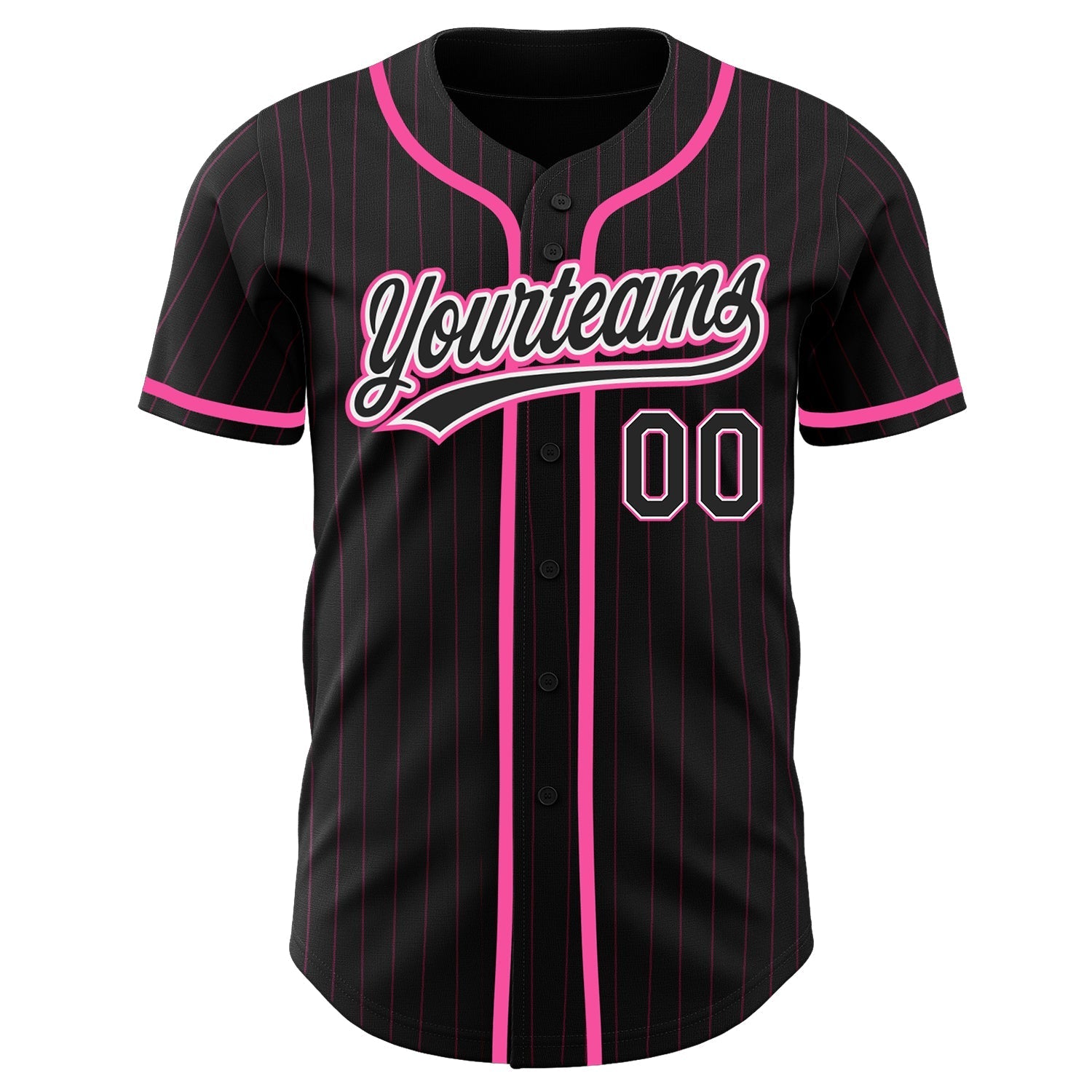 Custom Black Pink Pinstripe Black-White Authentic Baseball Jersey baseball jersey product view 2