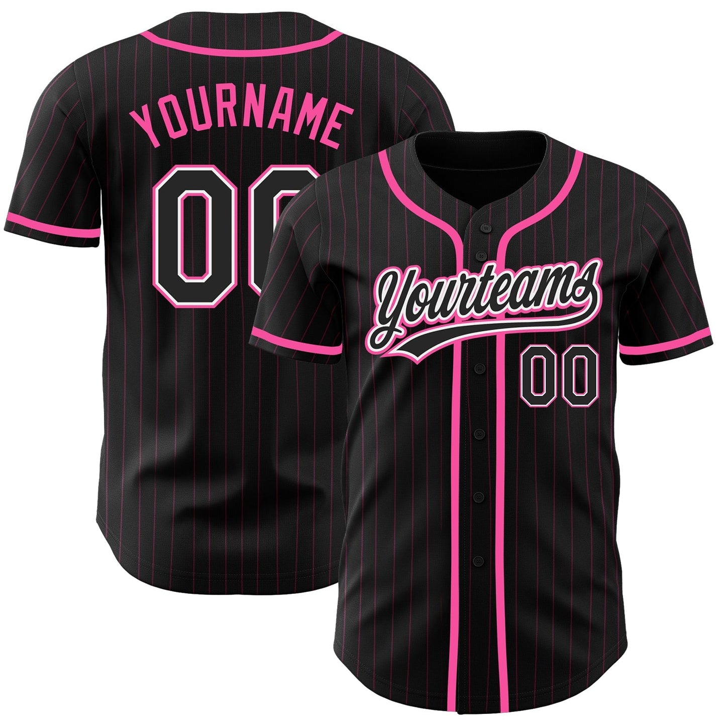 Custom Black Pink Pinstripe Black-White Authentic Baseball Jersey baseball jersey product view 1