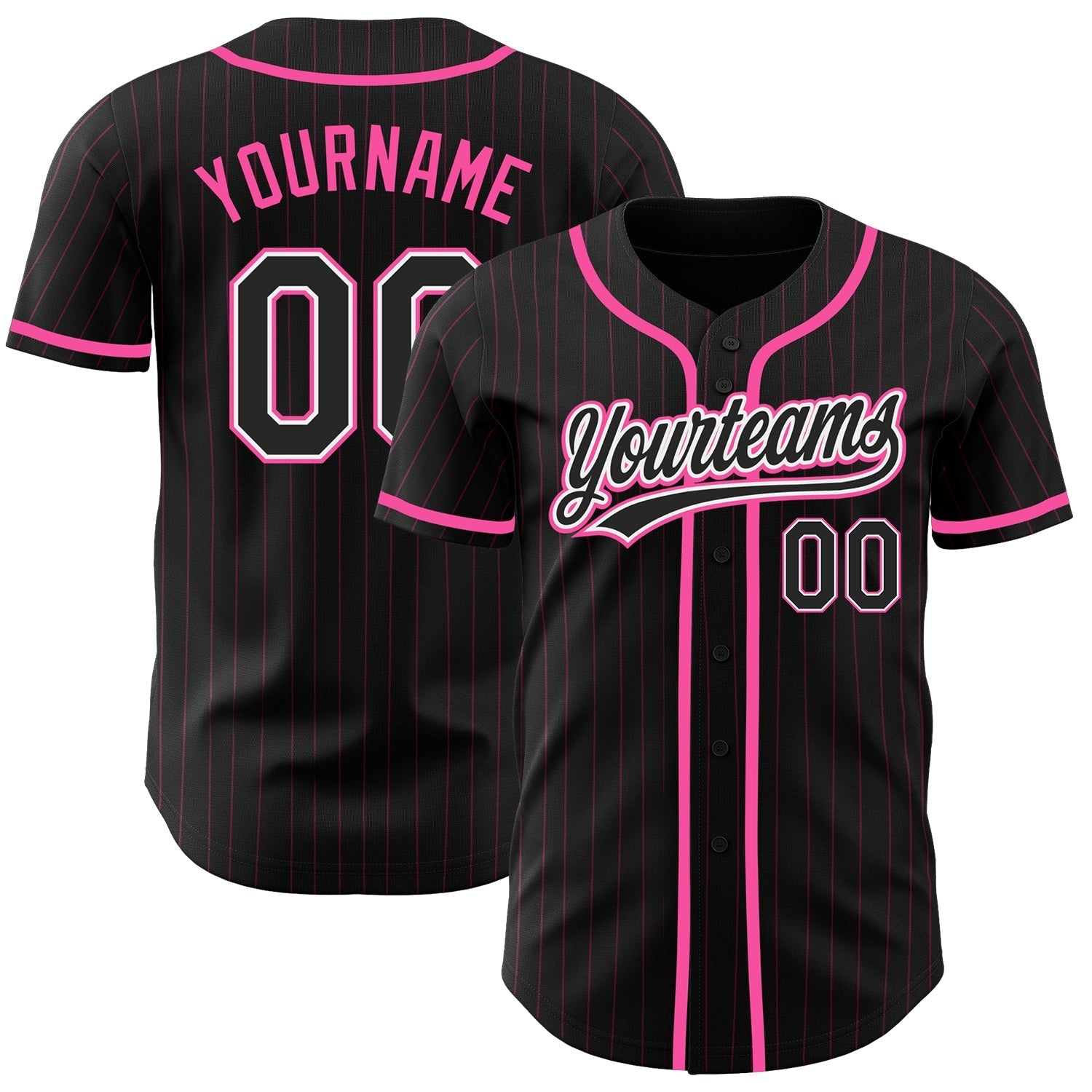 Custom Black Pink Pinstripe Black-White Authentic Baseball Jersey baseball jersey product view 1