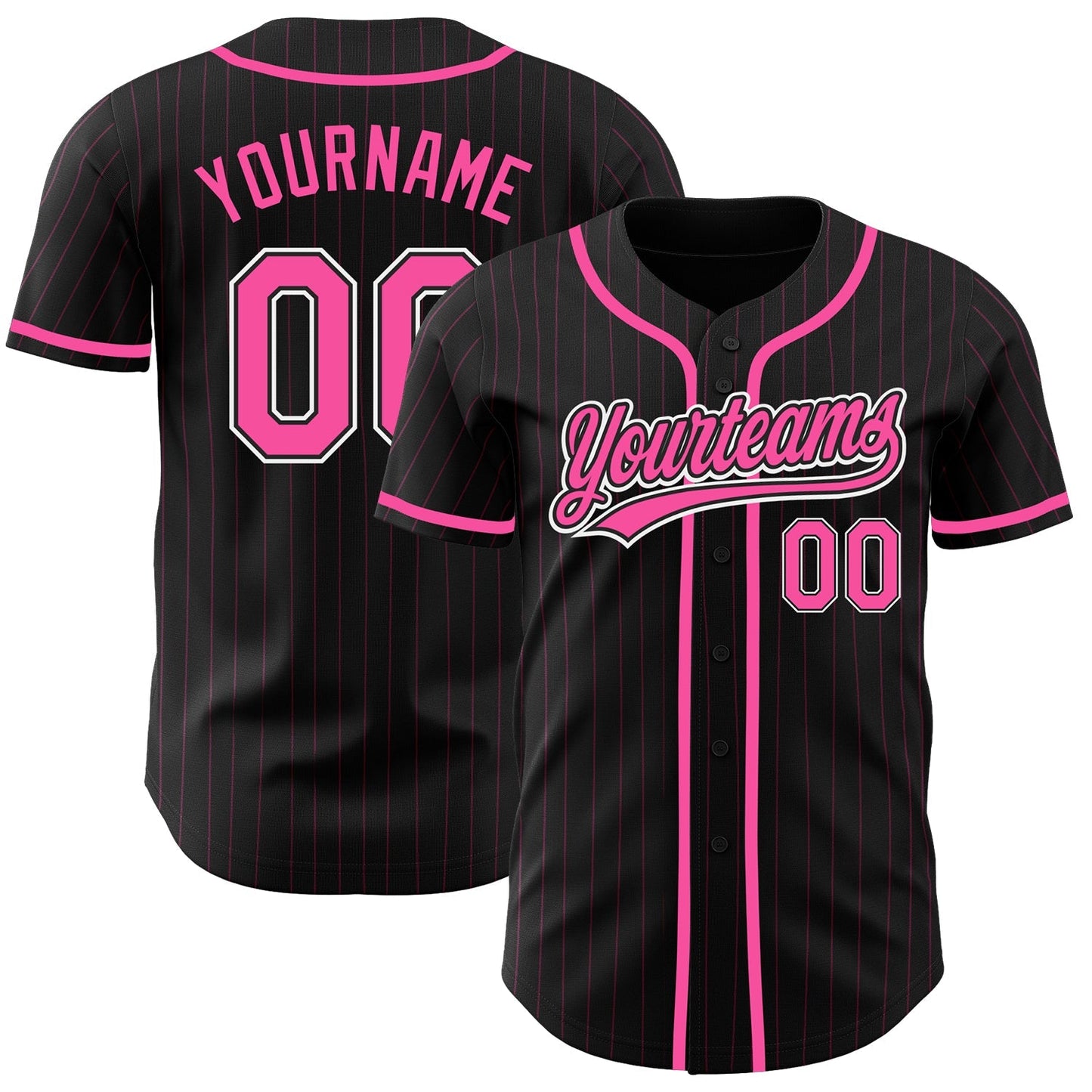 Custom Black Pink Pinstripe Pink-White Authentic Baseball Jersey baseball jersey product view 1