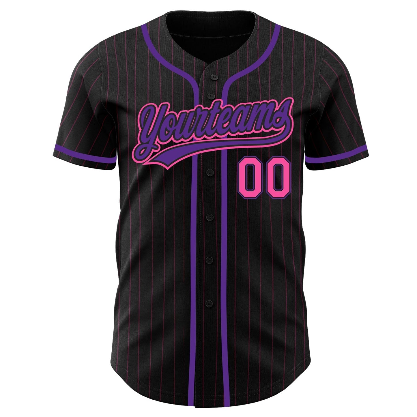 Custom Black Pink Pinstripe Pink-Purple Authentic Baseball Jersey baseball jersey product view 2