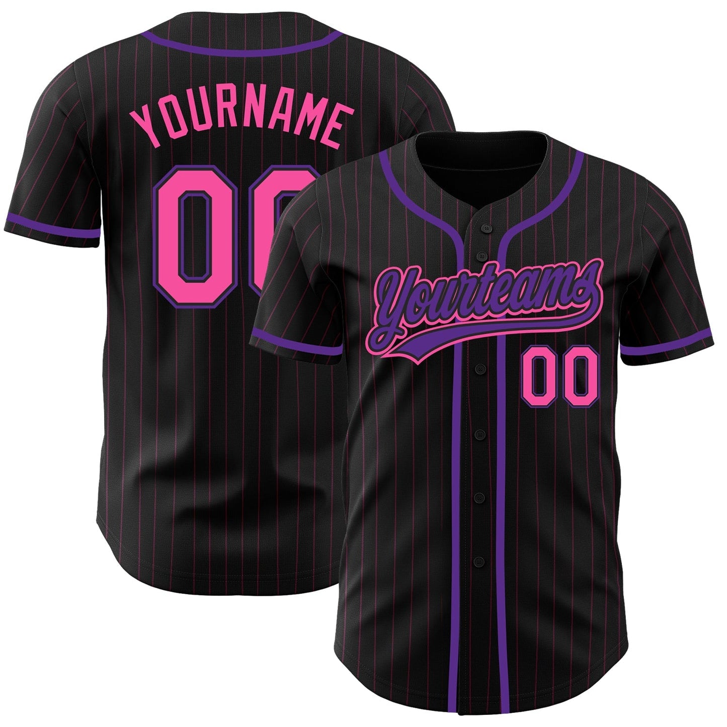 Custom Black Pink Pinstripe Pink-Purple Authentic Baseball Jersey baseball jersey product view 1