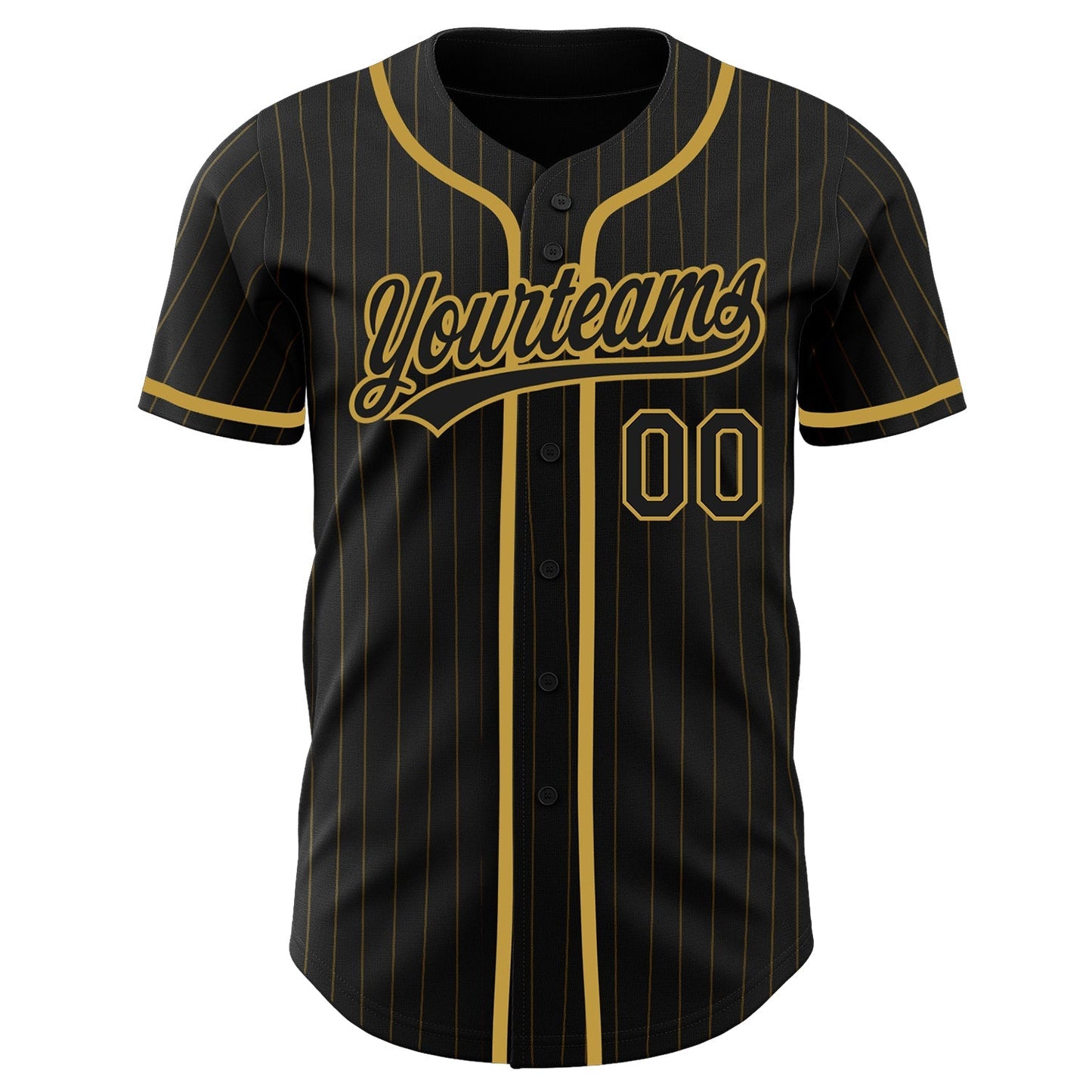 Custom Black Old Gold Pinstripe Black Authentic Baseball Jersey baseball jersey product view 2