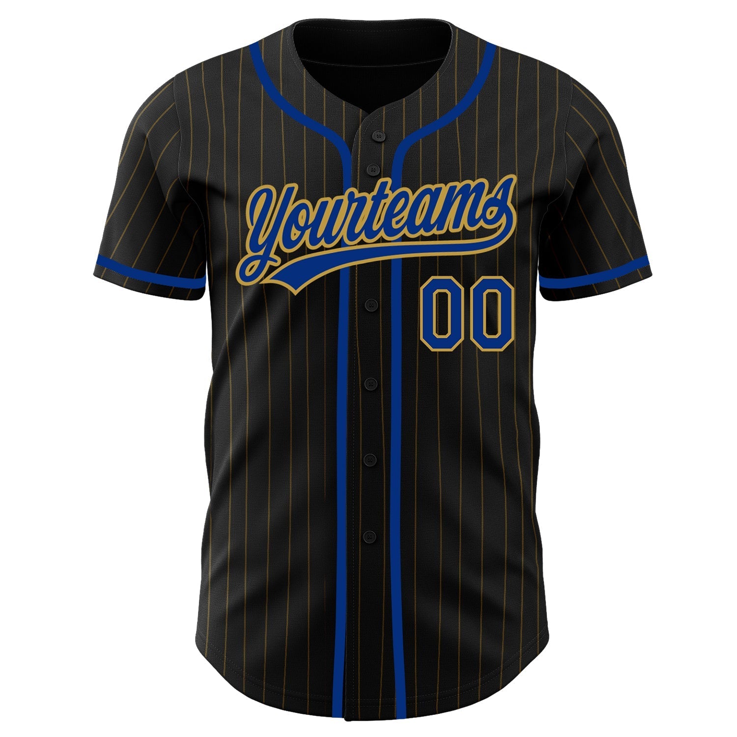 Custom Black Old Gold Pinstripe Royal Authentic Baseball Jersey baseball jersey product view 2