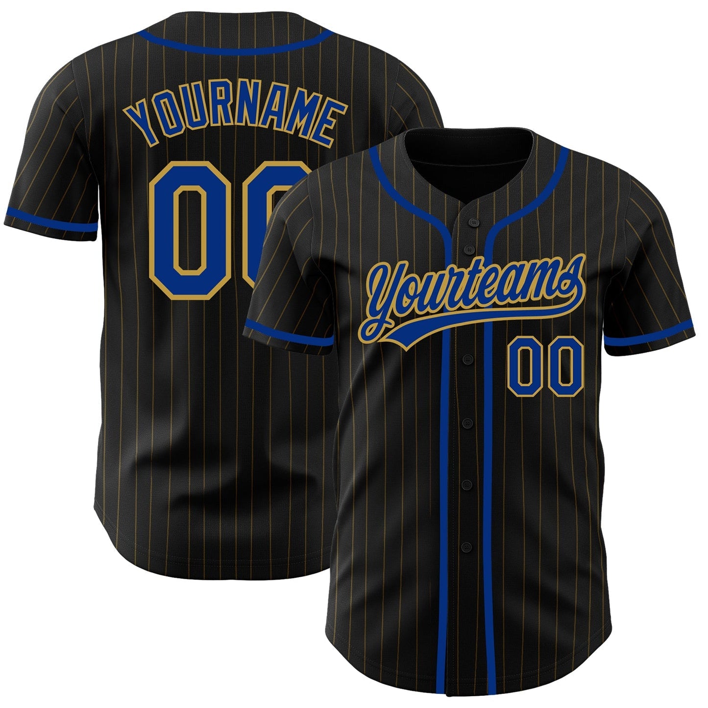 Custom Black Old Gold Pinstripe Royal Authentic Baseball Jersey baseball jersey product view 1