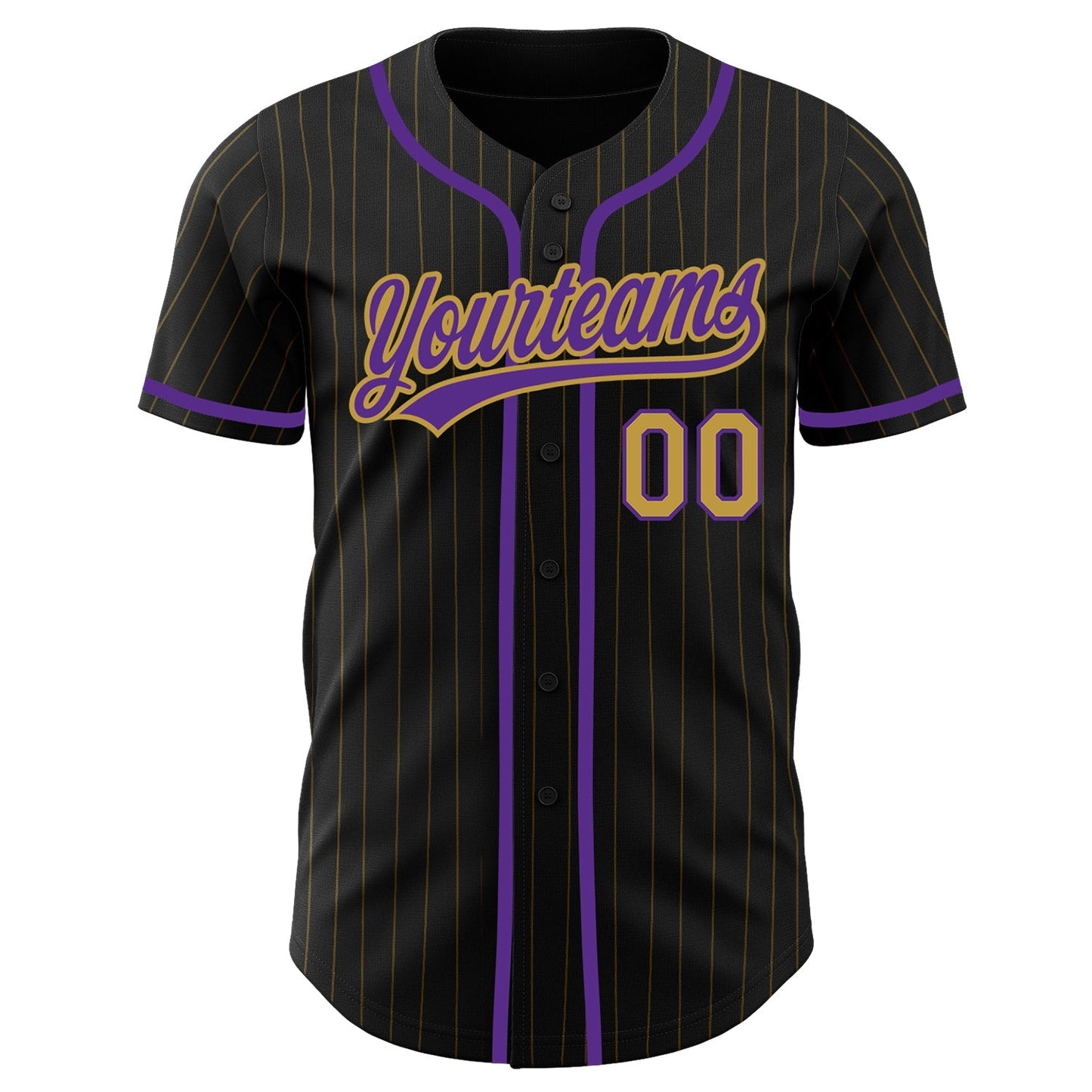 Custom Black Old Gold Pinstripe Old Gold-Purple Authentic Baseball Jersey baseball jersey product view 2