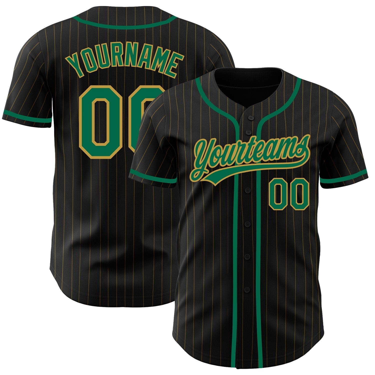 Custom Black Old Gold Pinstripe Kelly Green Authentic Baseball Jersey baseball jersey product view 1