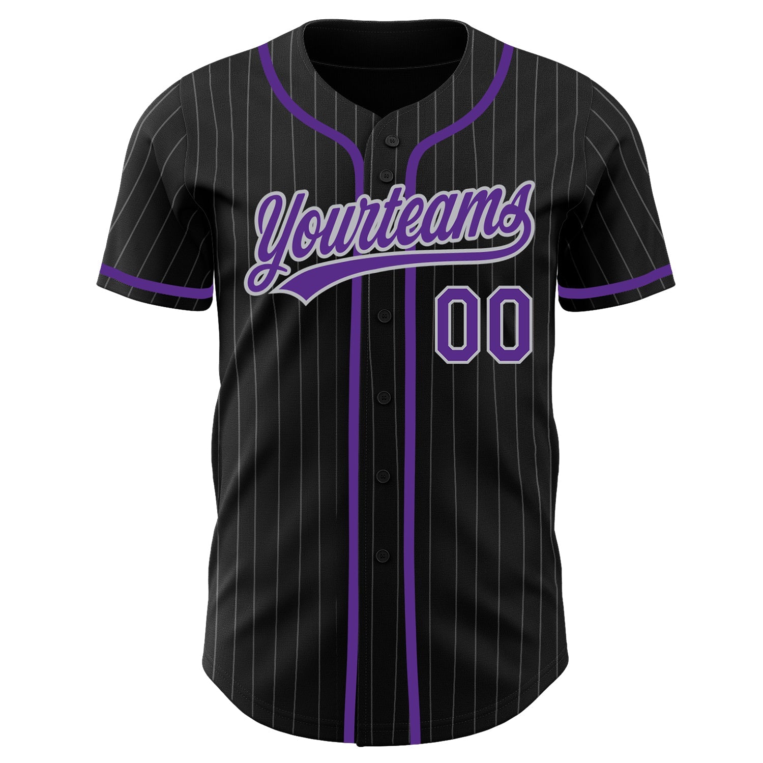 Custom Black Gray Pinstripe Purple Authentic Baseball Jersey baseball jersey product view 2